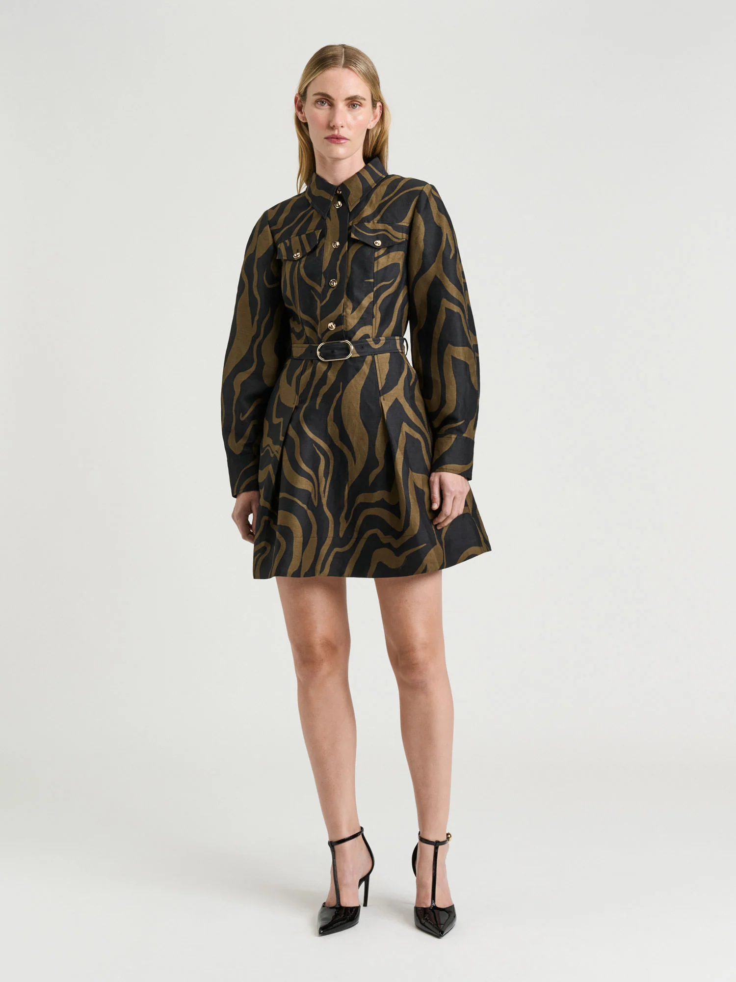 ABSTRACT ZEBRA LINEN VISCOSE SHIRTDRESS