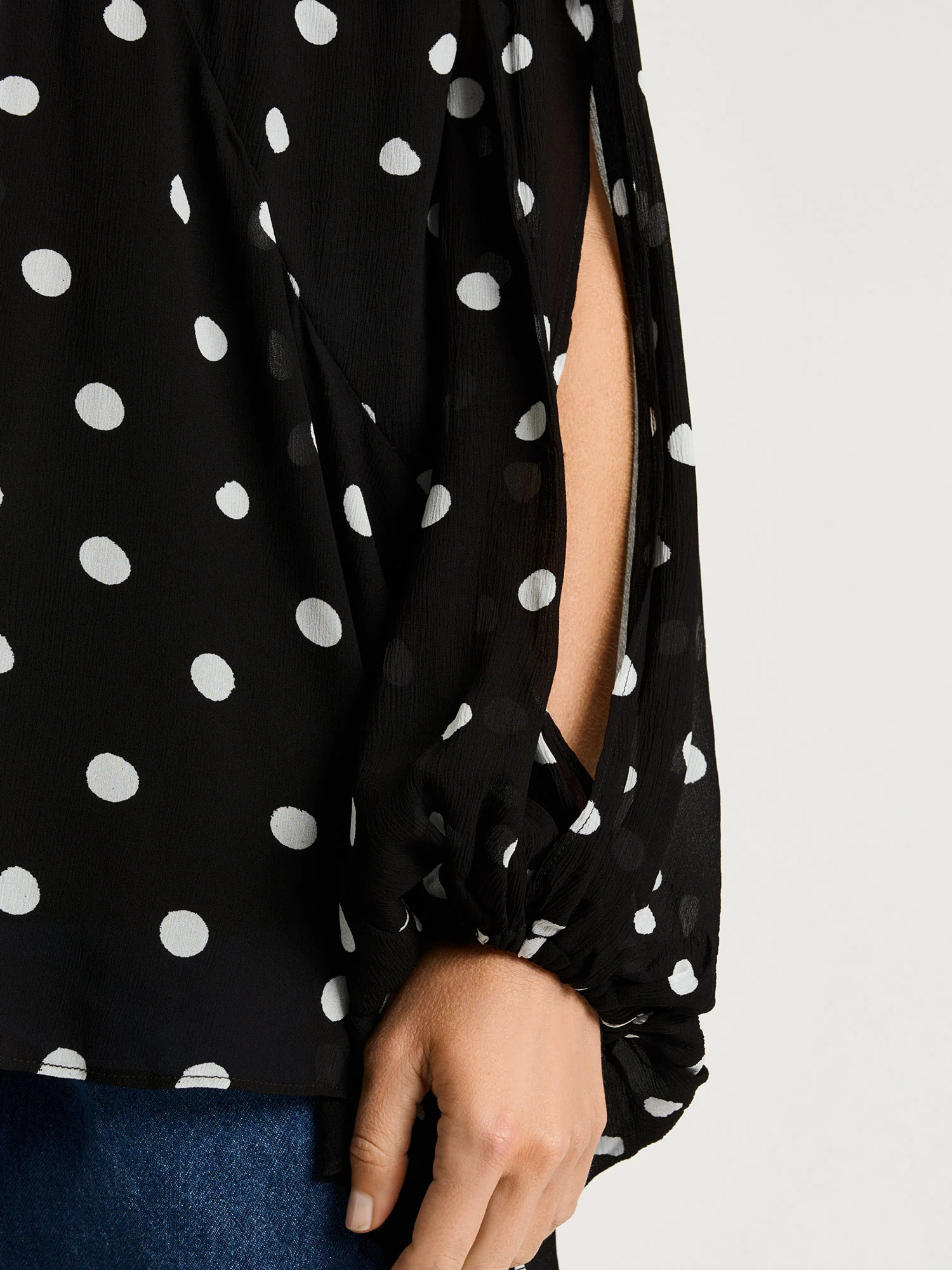 BLACK PAINTERLY SPOT GEORGETTE BLOUSE - Image 3