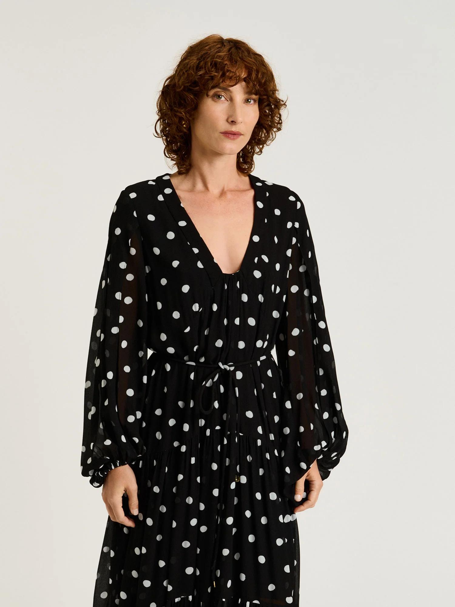 BLACK PAINTERLY SPOT GEORGETTE MIDI DRESS - Image 2