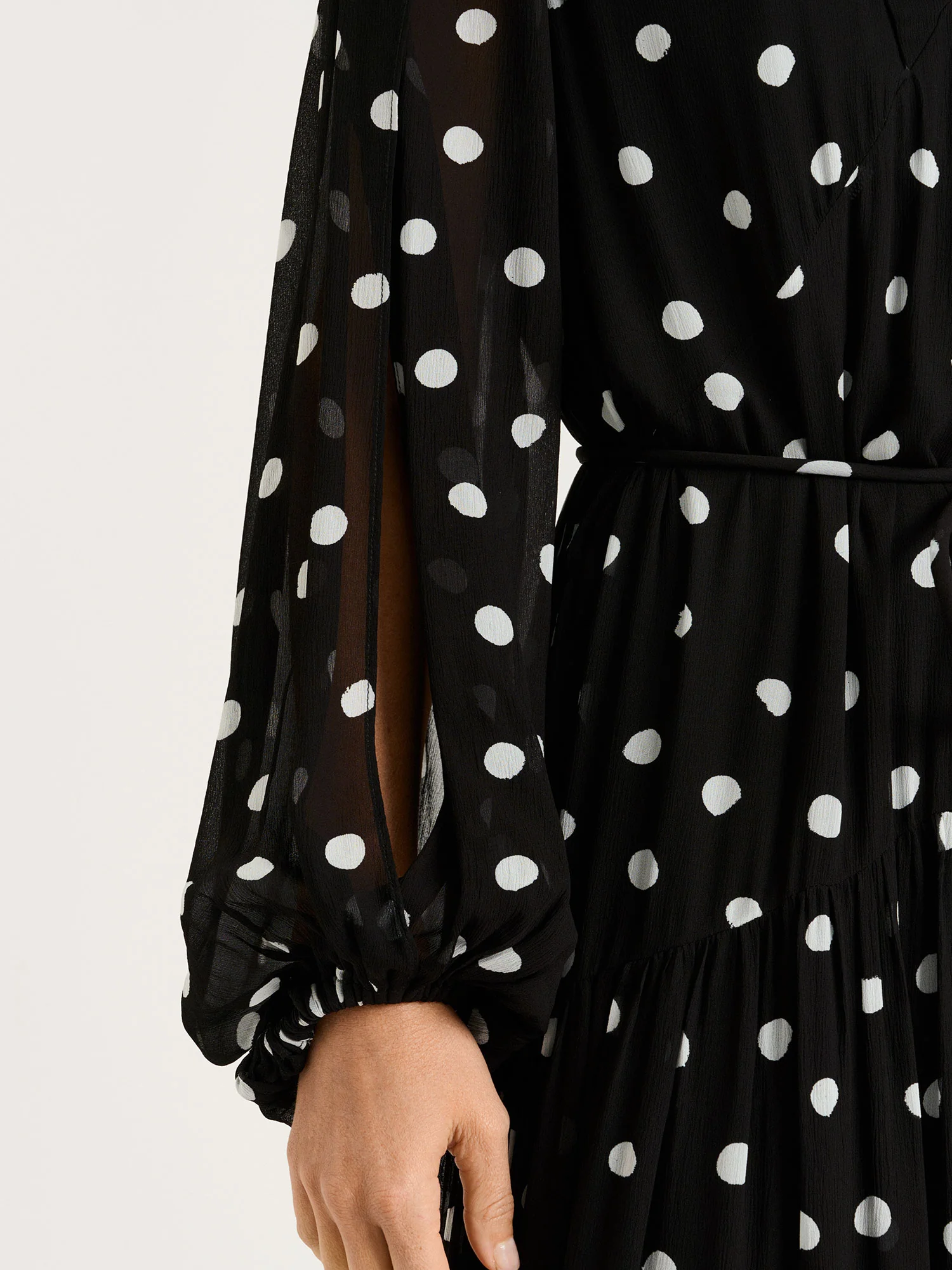 BLACK PAINTERLY SPOT GEORGETTE MIDI DRESS - Image 3