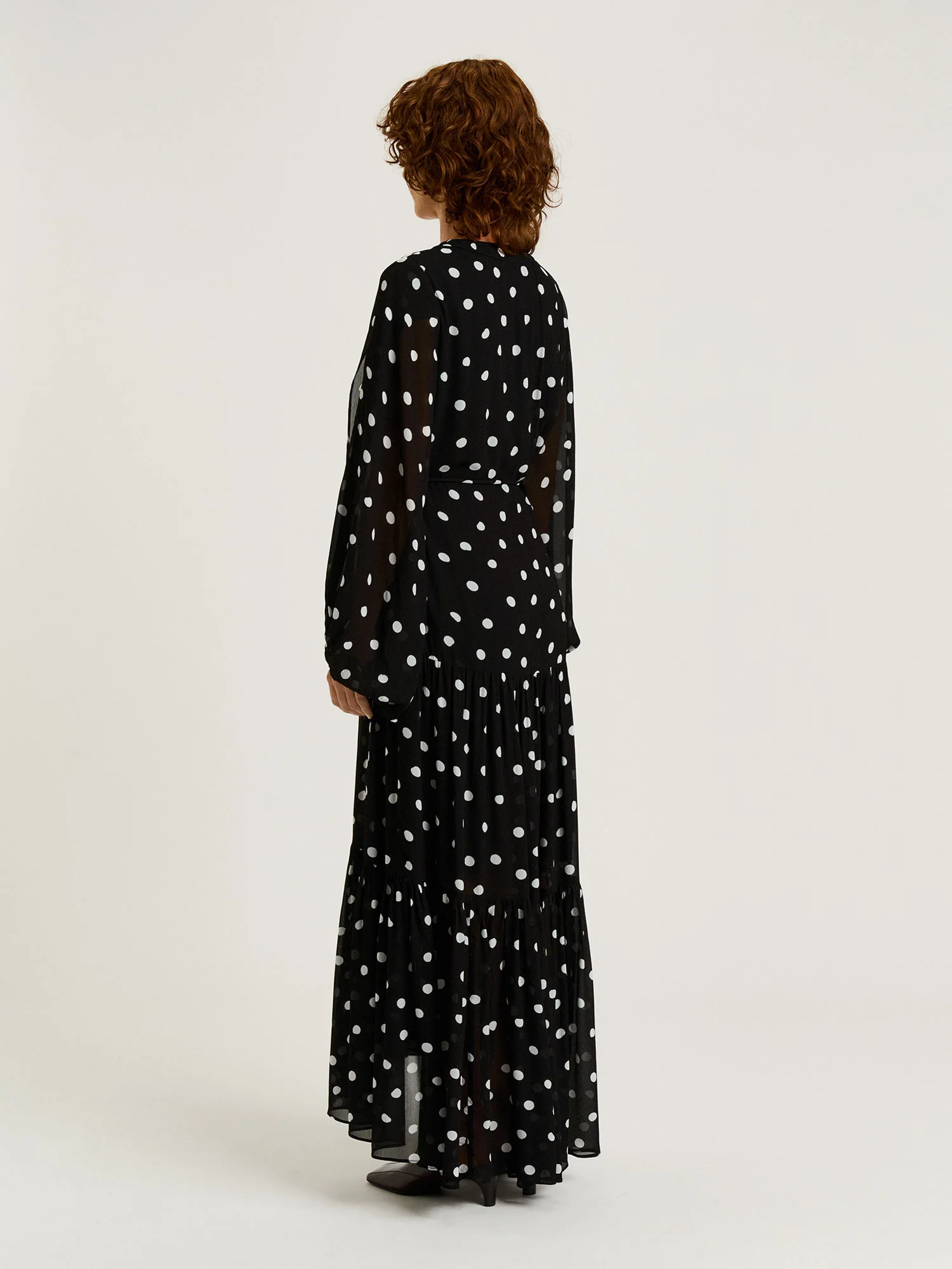 BLACK PAINTERLY SPOT GEORGETTE MIDI DRESS - Image 4