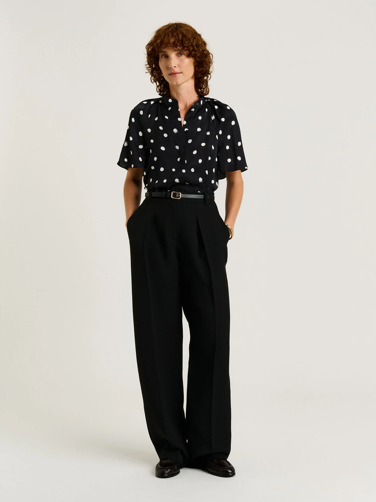 BLACK PAINTERLY SPOT SATIN BLOUSE - Image 3