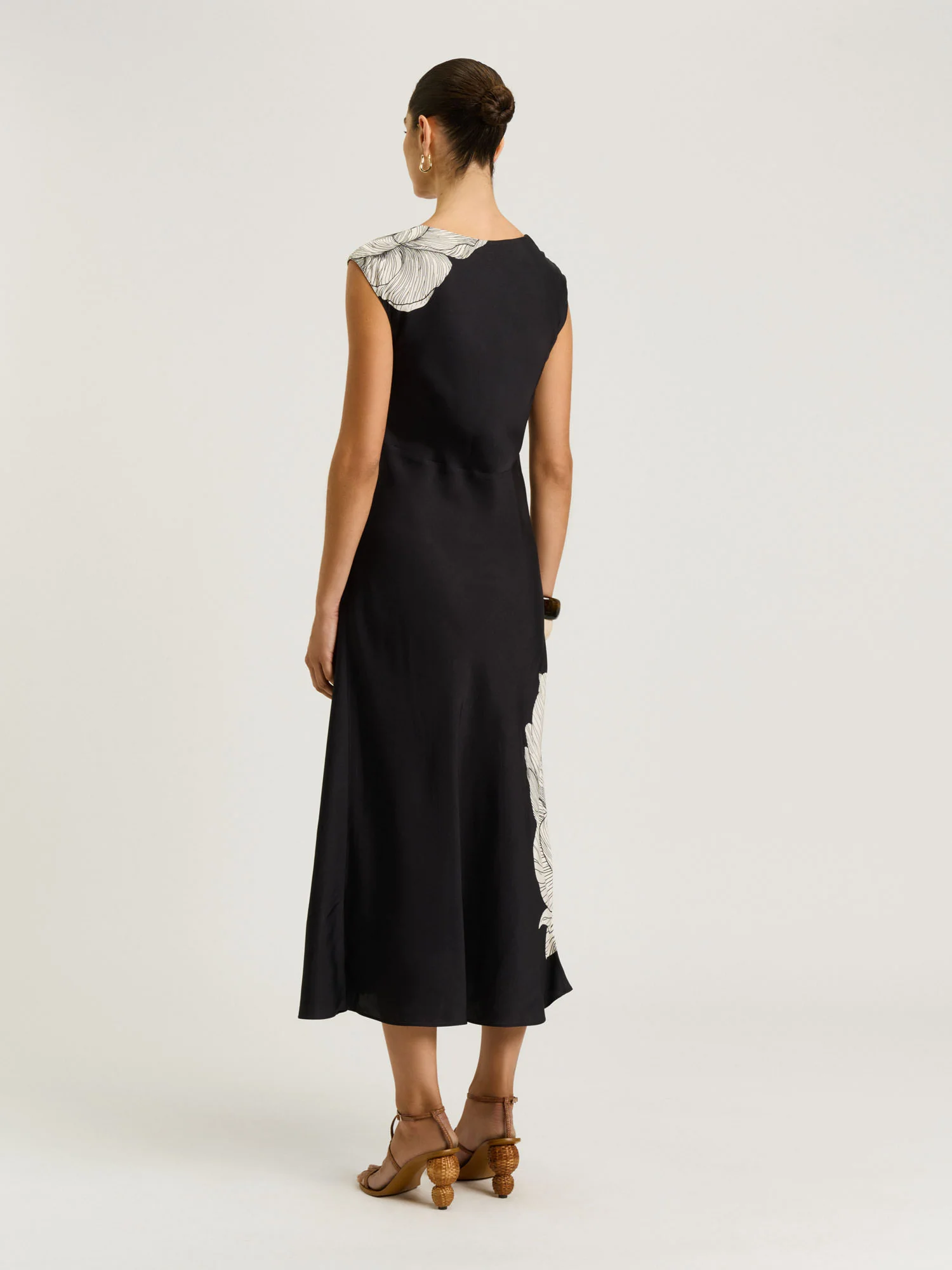 BLACK POPPY TWILL V NECK MIDI DRESS - Image 6
