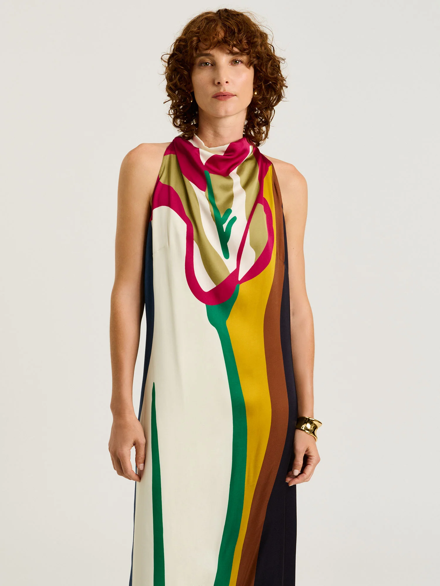 BLOWN UP FLORAL SATIN COLUMN MAXI DRESS - Image 2