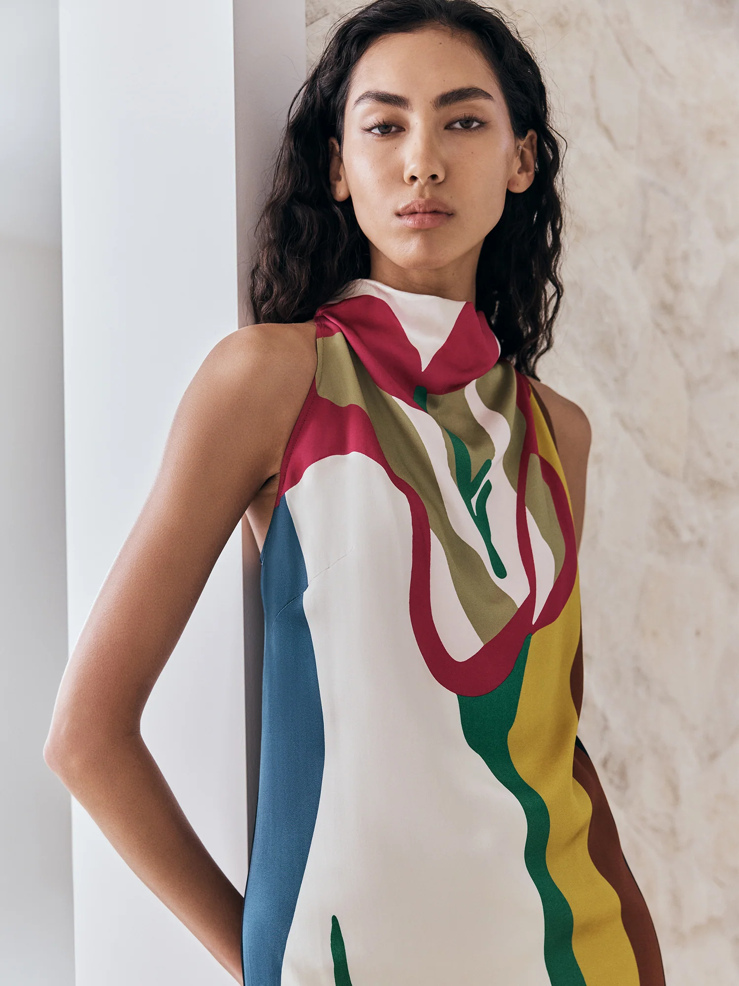 BLOWN UP FLORAL SATIN COLUMN MAXI DRESS - Image 7