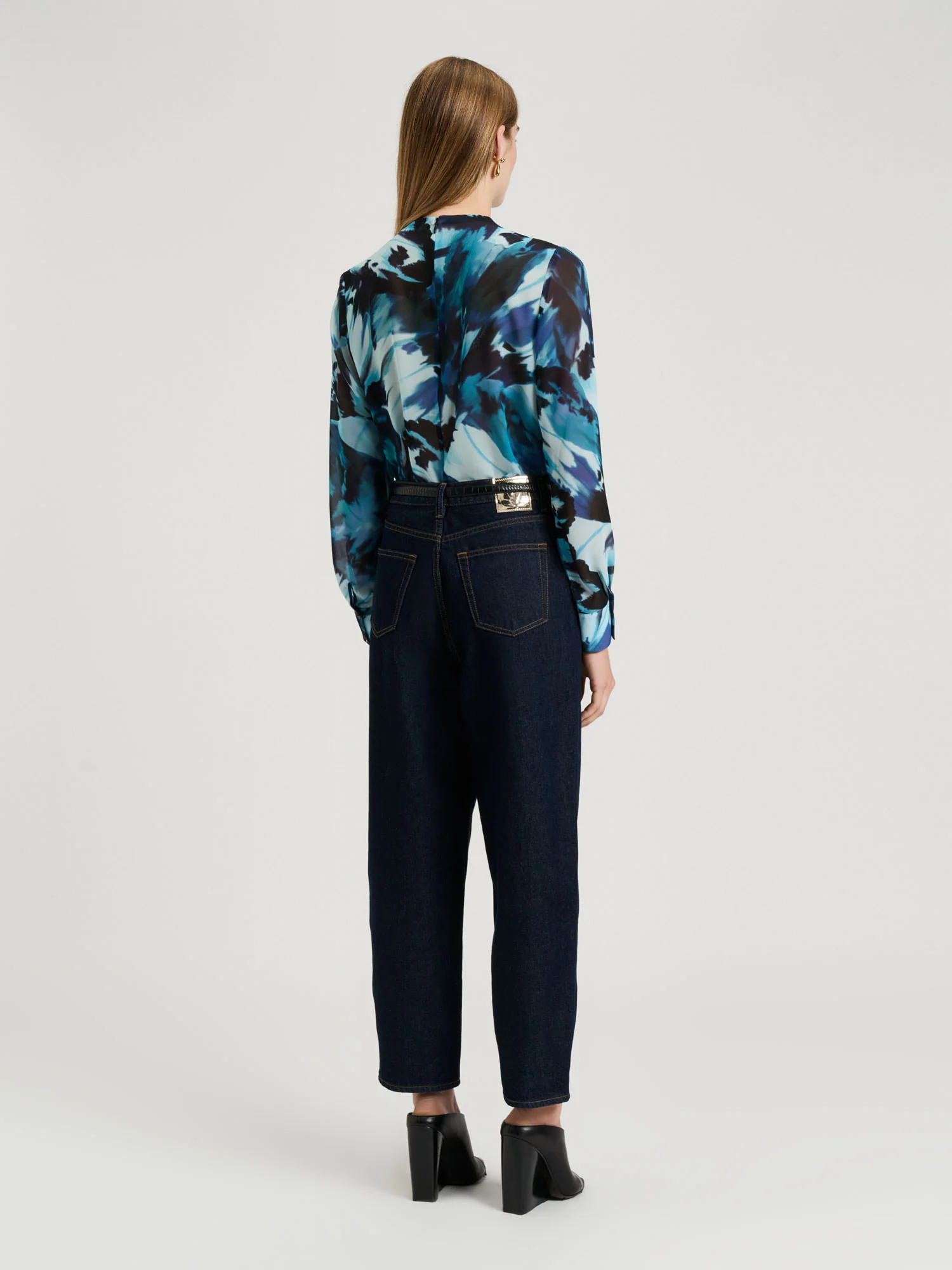 BLUE PAPILLION GEORGETTE BLOUSE - Image 4