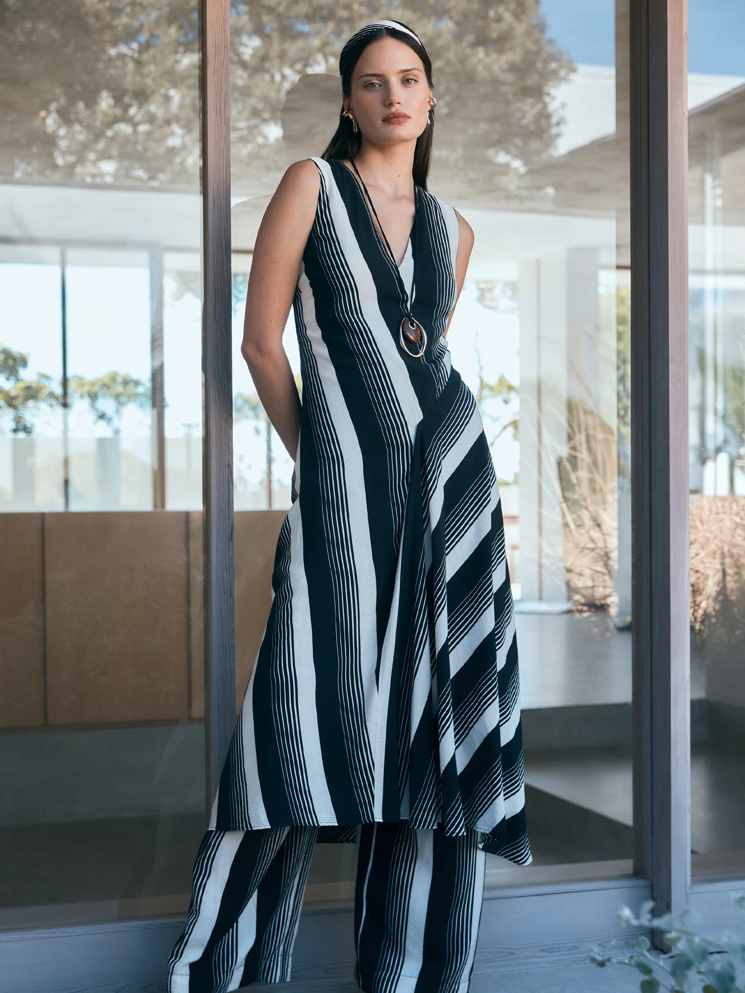 BOLD STRIPE BIAS CUT MIDI DRESS - Image 5