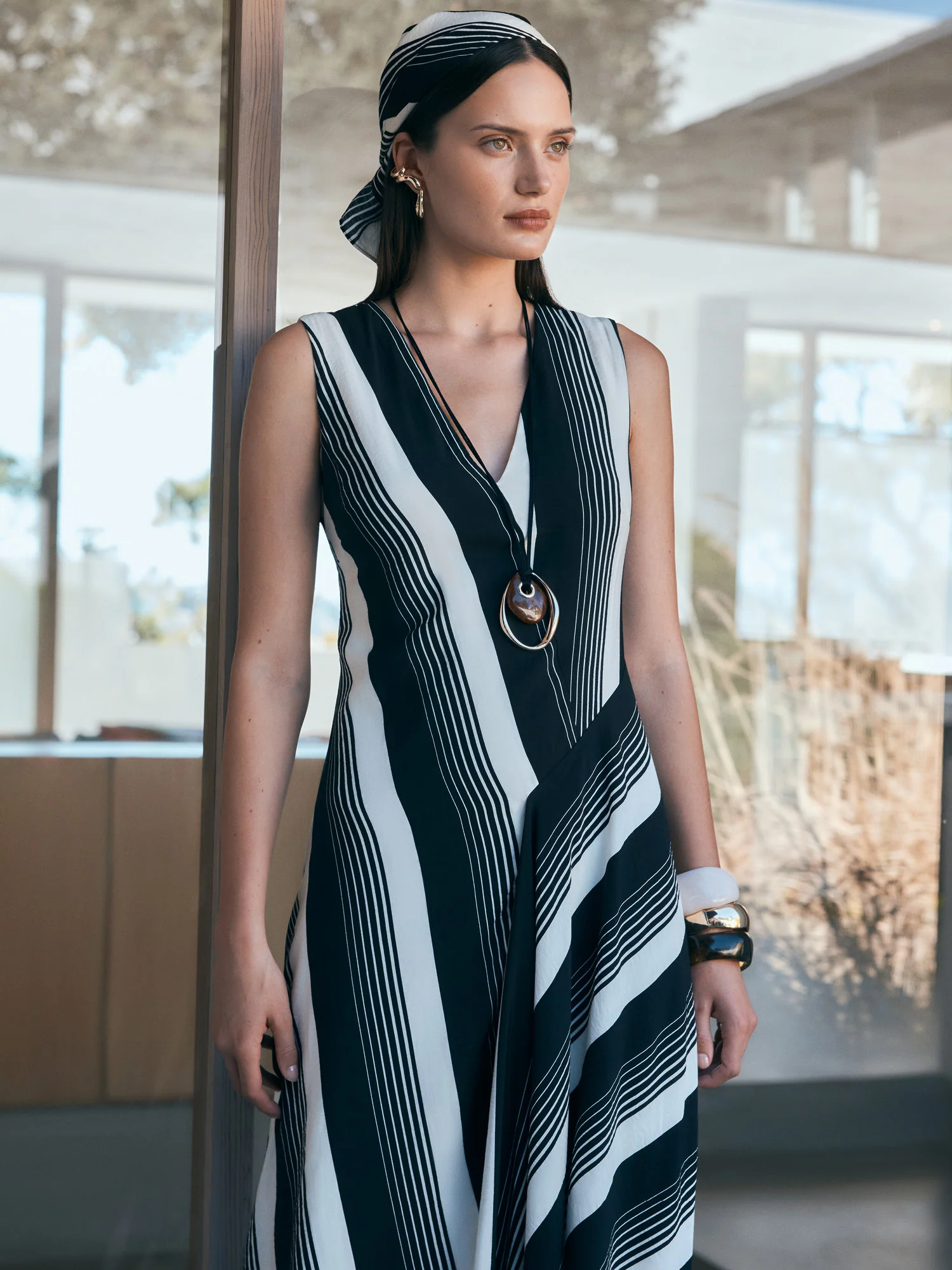 BOLD STRIPE BIAS CUT MIDI DRESS - Image 6