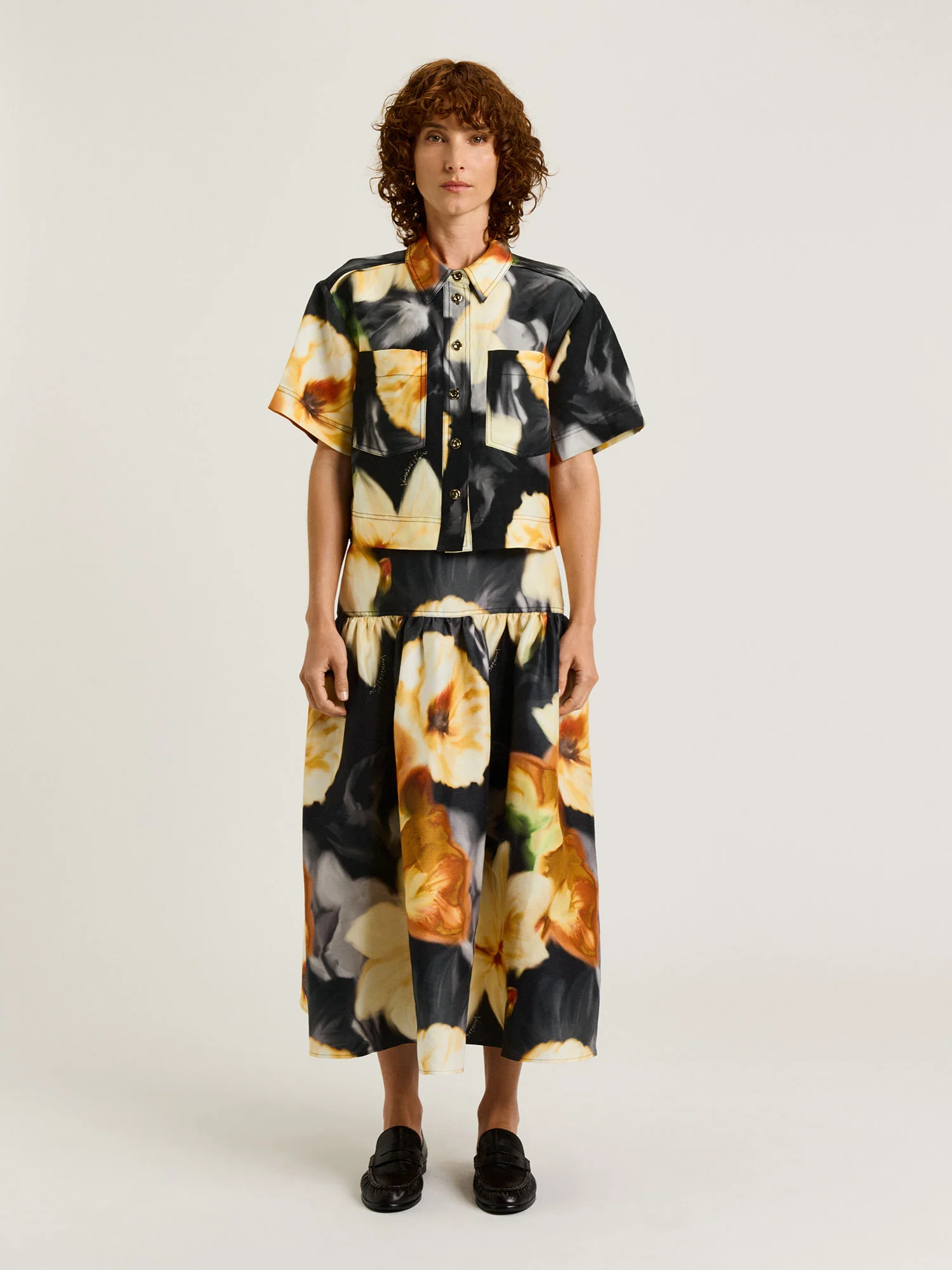 BOTANICAL FLORAL GATHERED MIDI SKIRT - Image 2