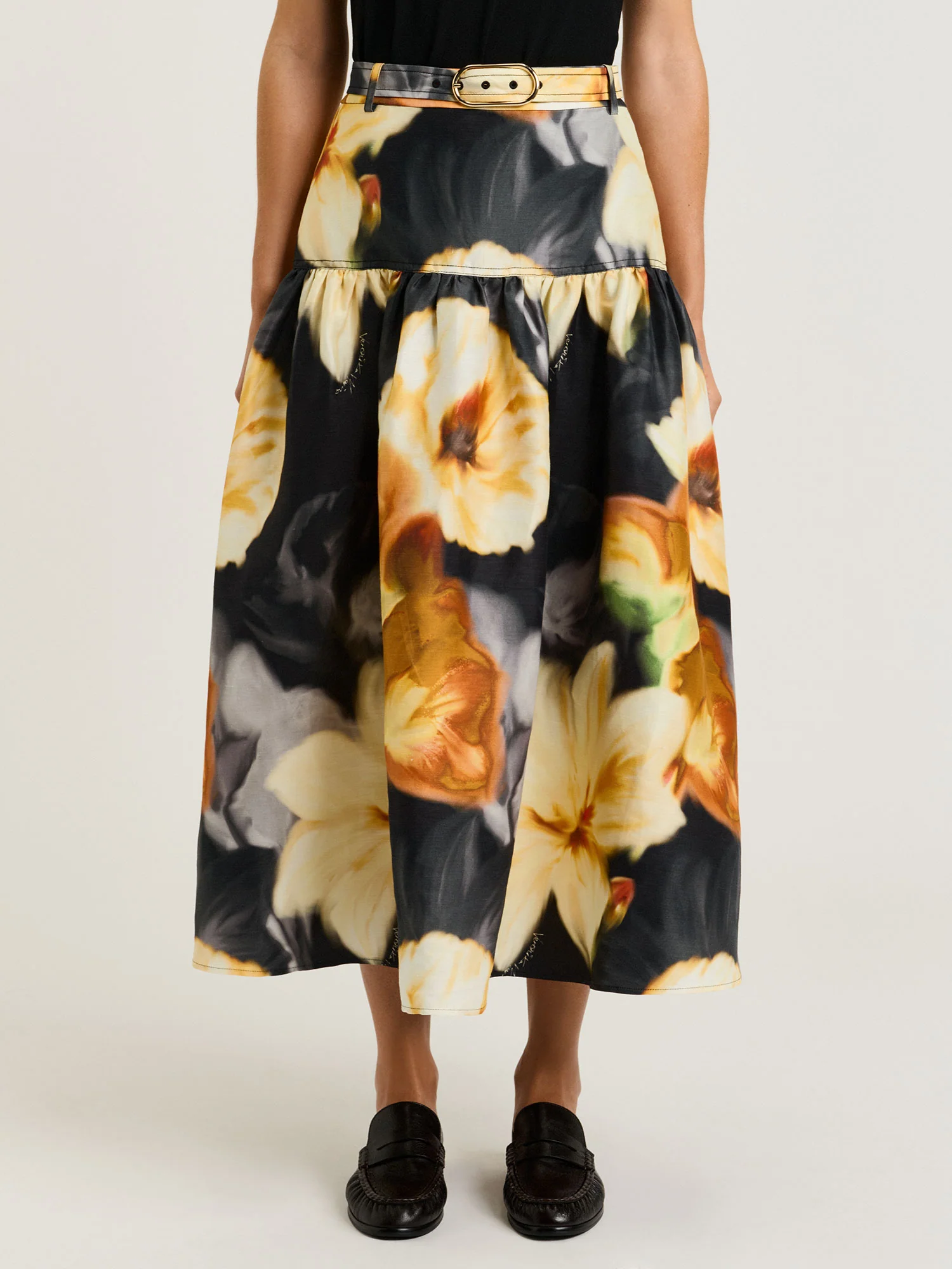 BOTANICAL FLORAL GATHERED MIDI SKIRT - Image 3
