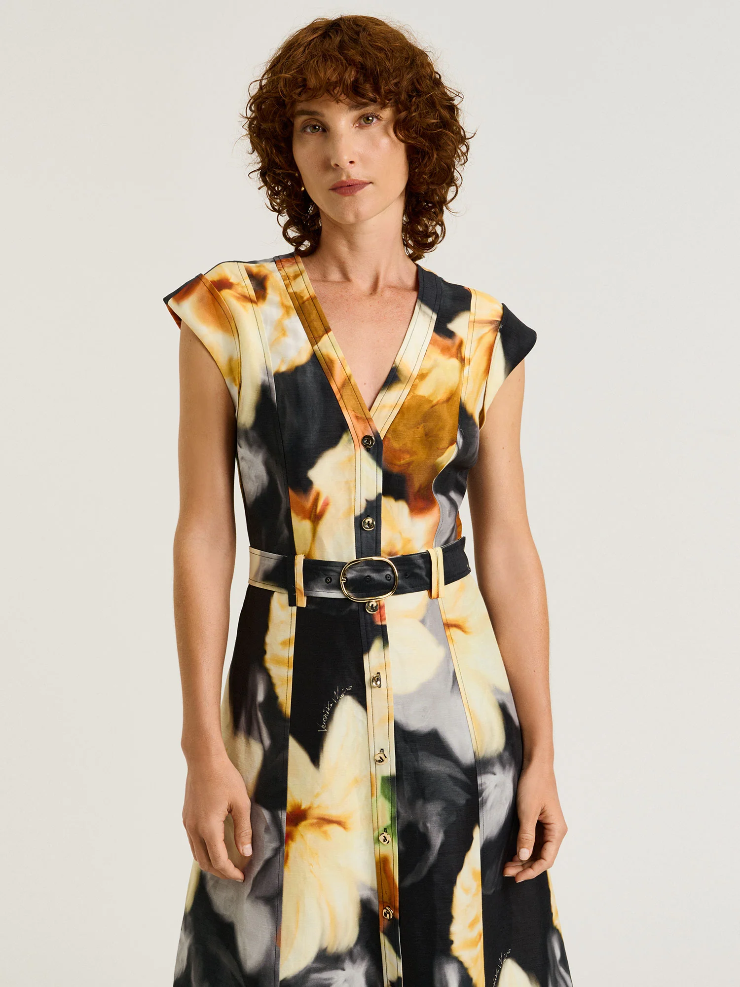 BOTANICAL FLORAL V NECK MIDI DRESS - Image 2