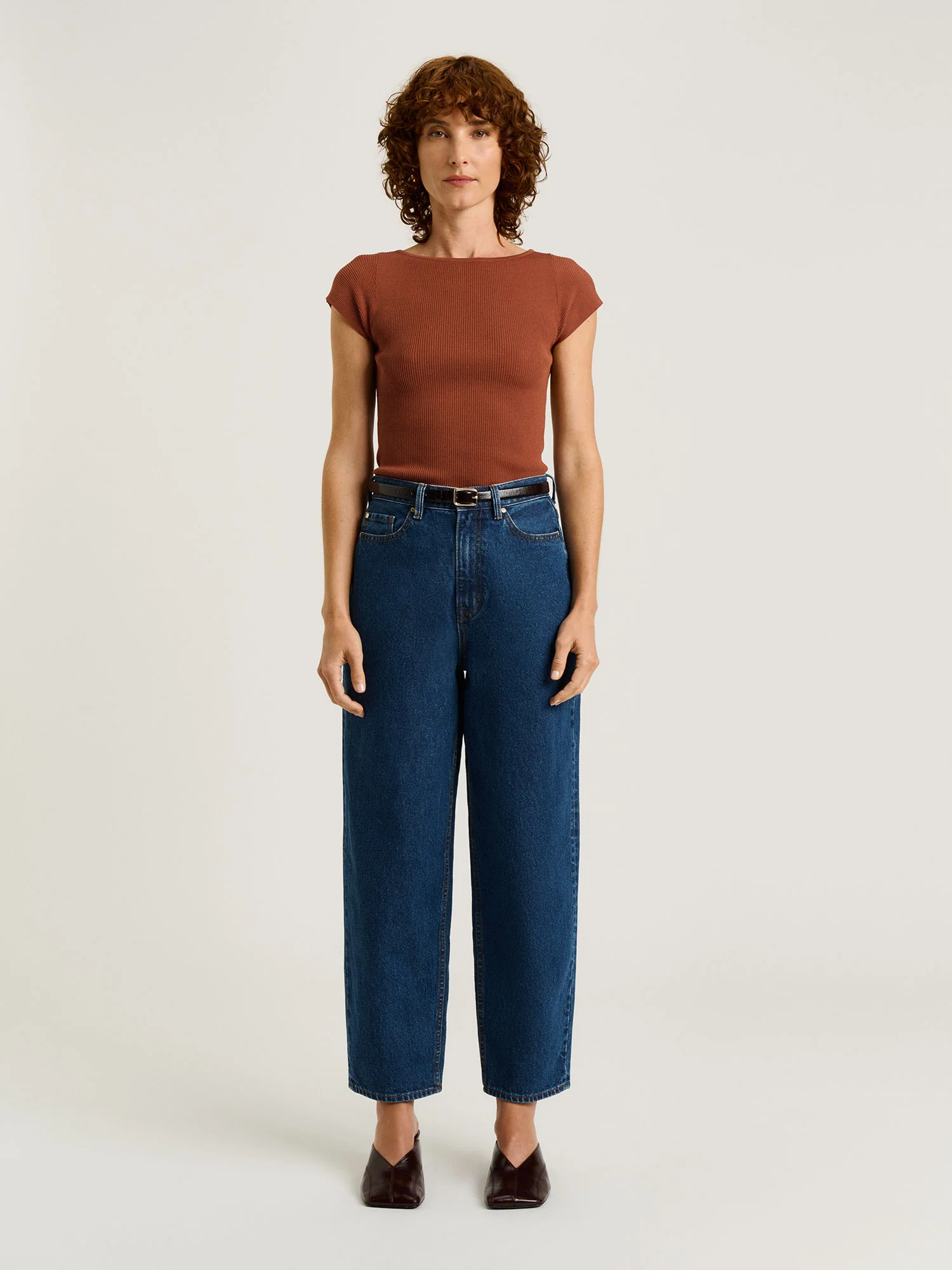 BRONZE RIBBED CAP SLEEVE BOAT NECK KNIT - Image 2