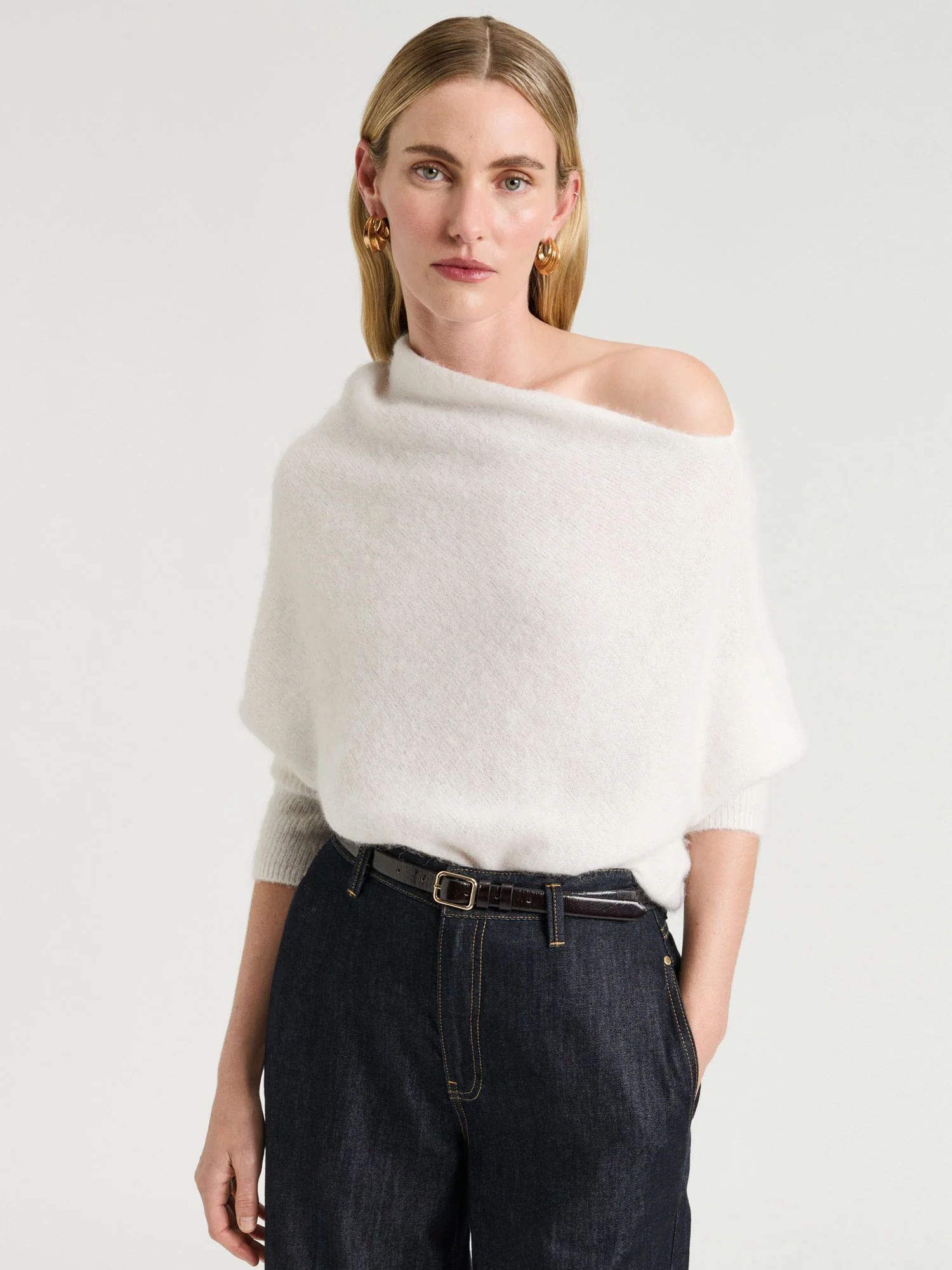 BRUSHED ALPACA WOOL BLEND ASYMMETRIC KNIT