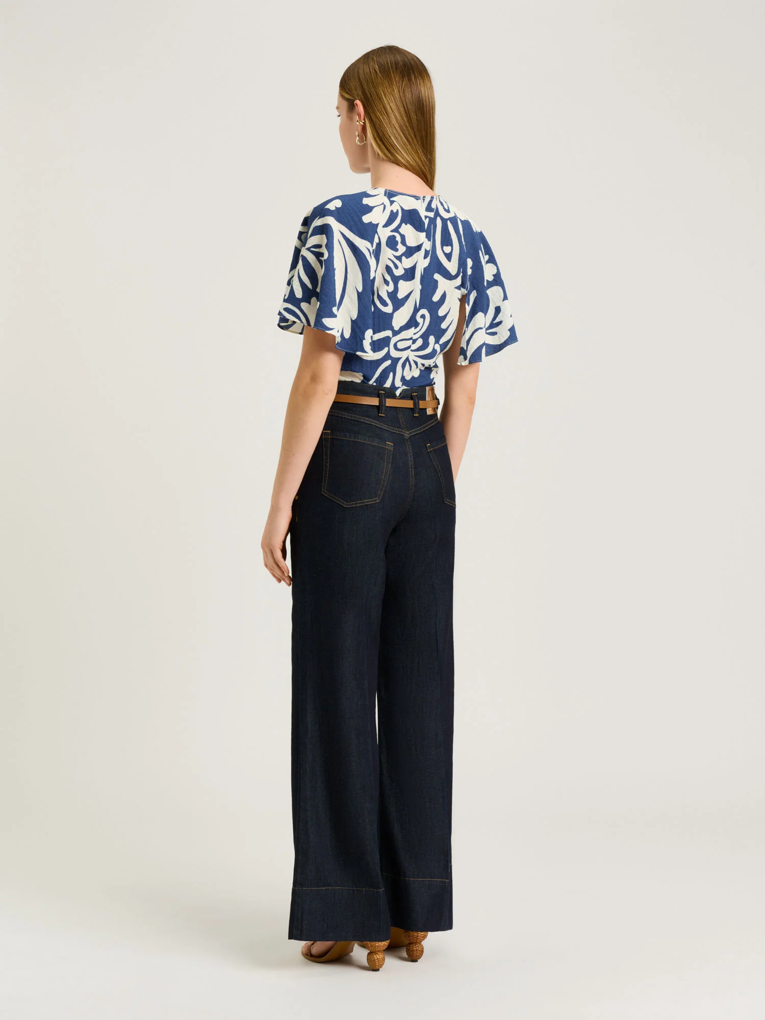 CHAMBRAY FILIGREE BELL SLEEVE TOP - Image 4
