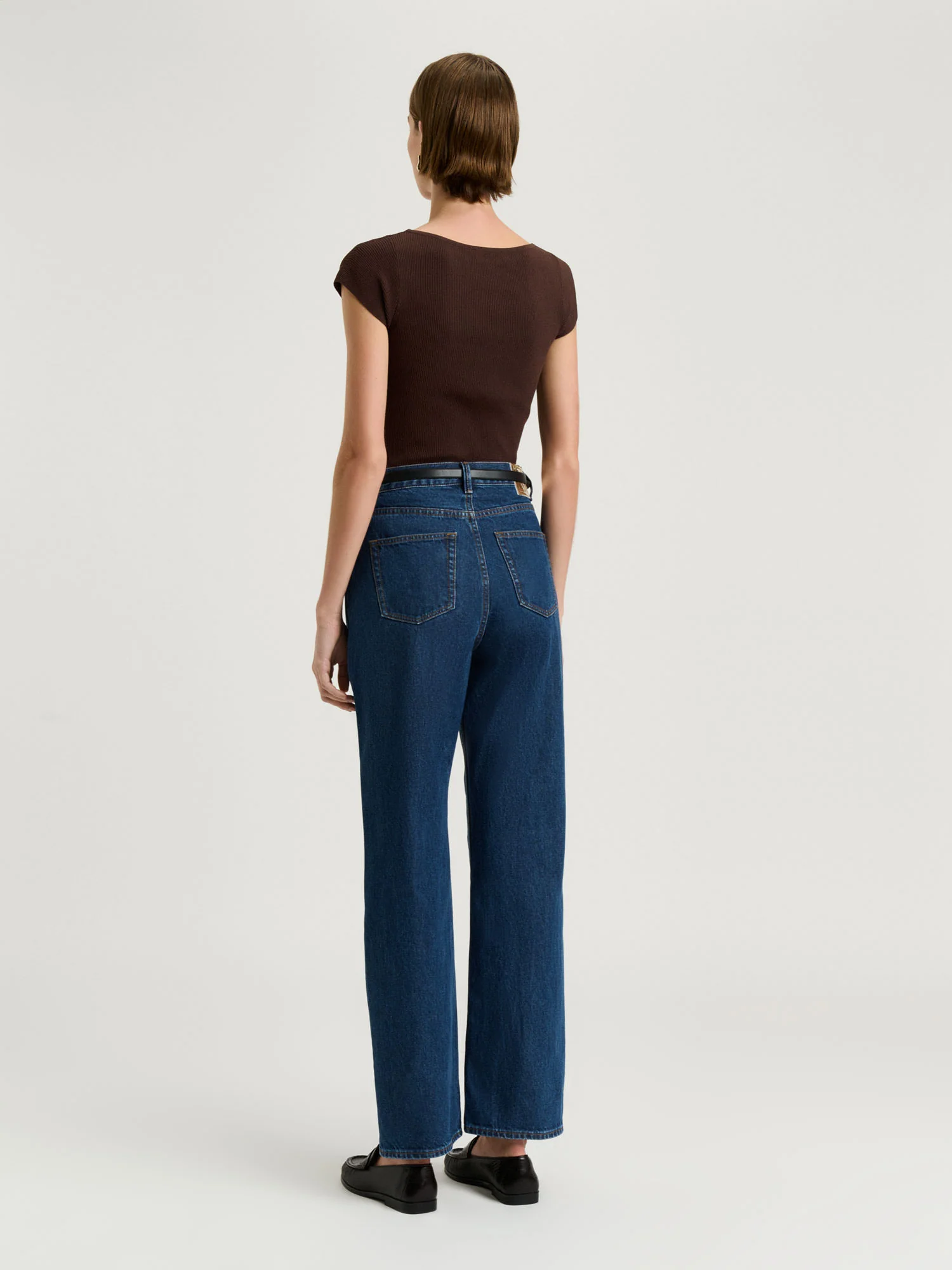 CHOCOLATE RIBBED CAP SLEEVE BOAT NECK KNIT - Image 4