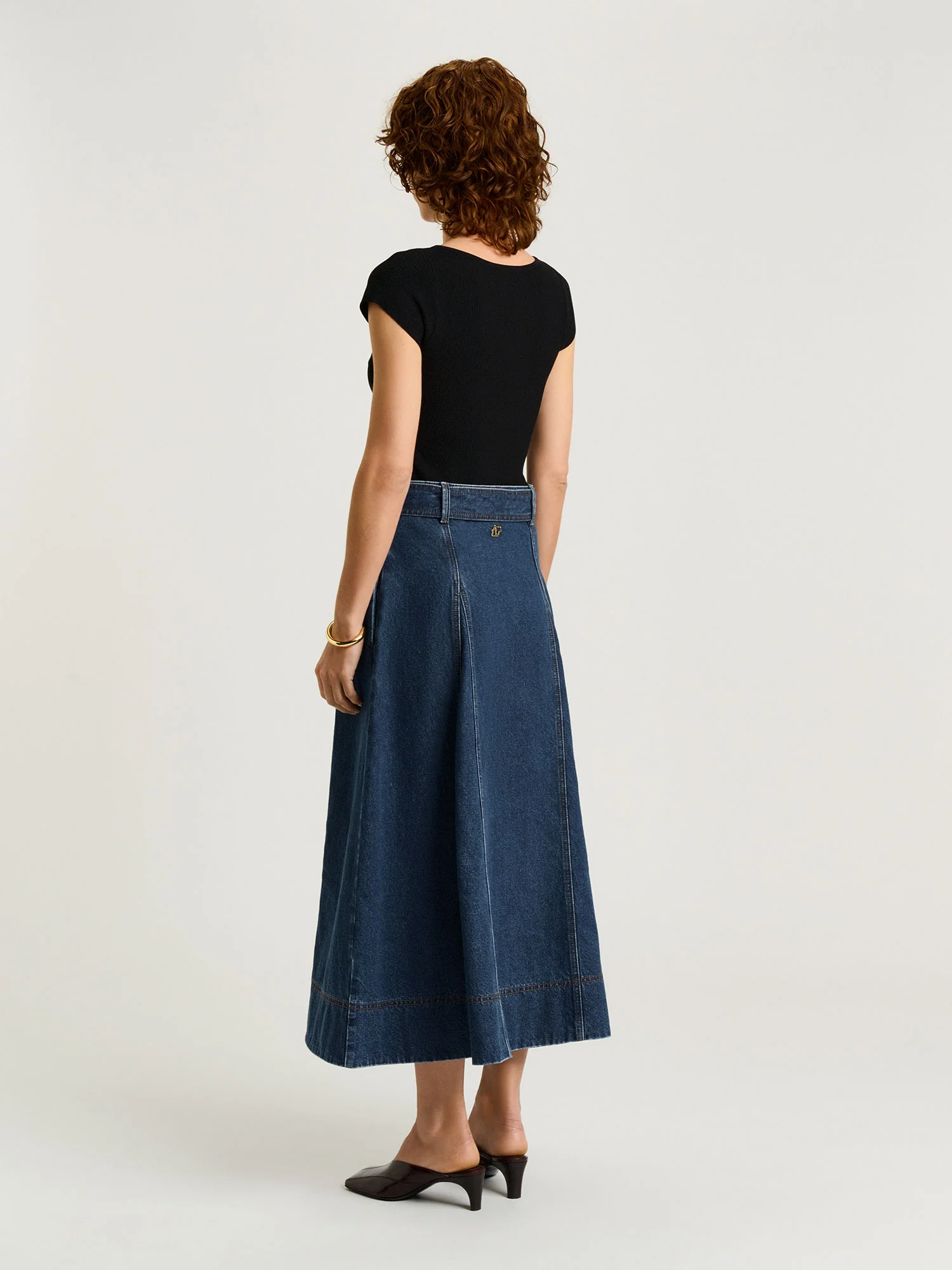 COTTON DENIM BELTED MIDI SKIRT - Image 5