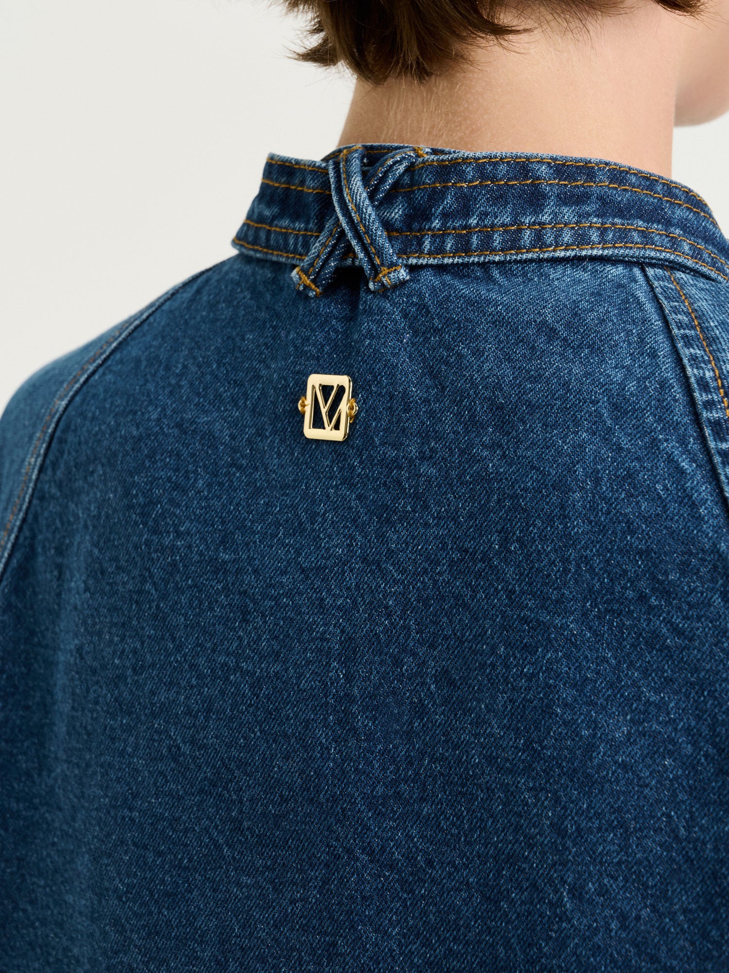 COTTON DENIM TIE NECK SHIRT - Image 6