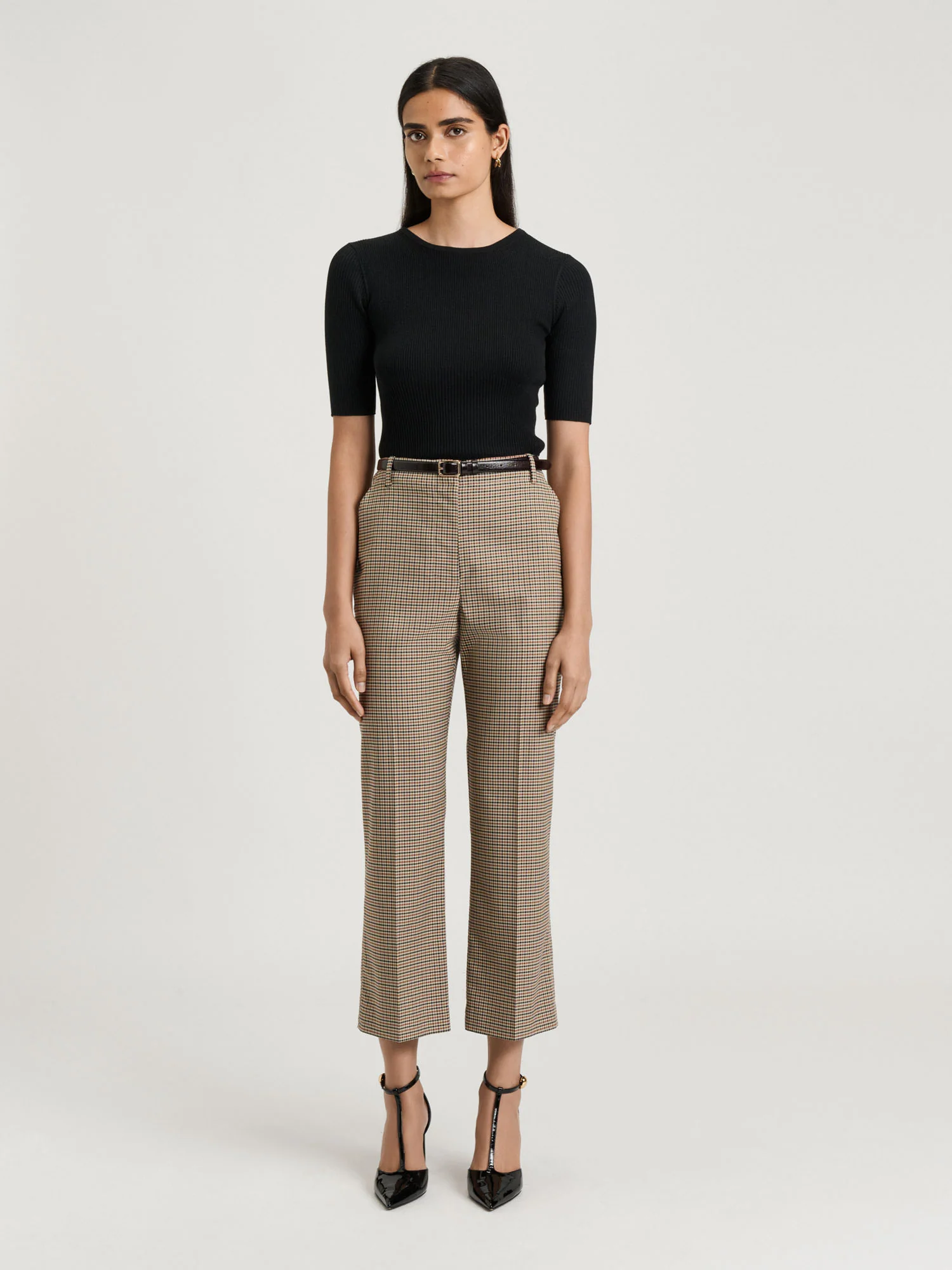 COTTON SILK BLEND CREW NECK RIBBED KNIT TOP - Image 5