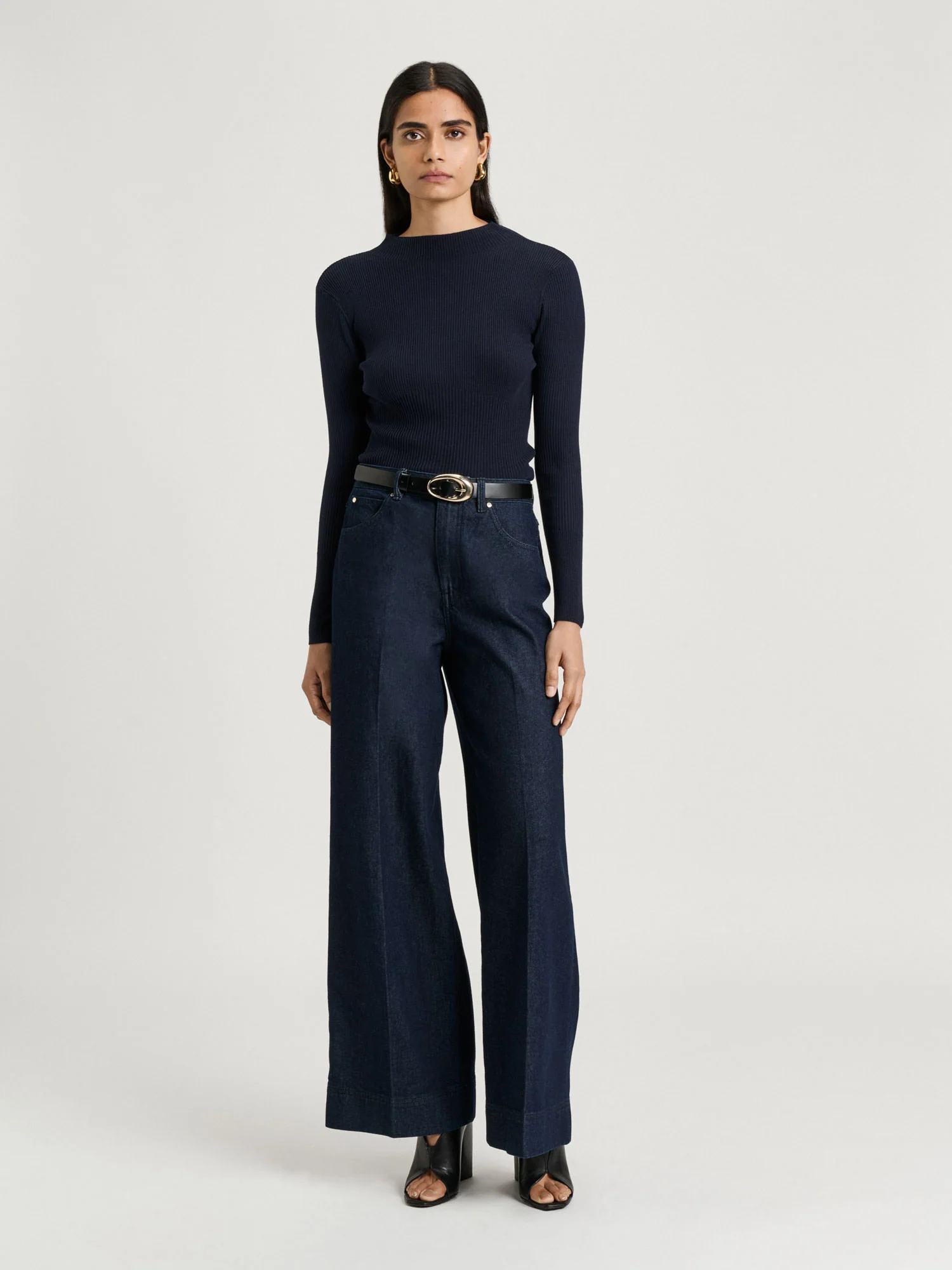 COTTON SILK BLEND MOCK NECK RIBBED KNIT TOP - Image 10