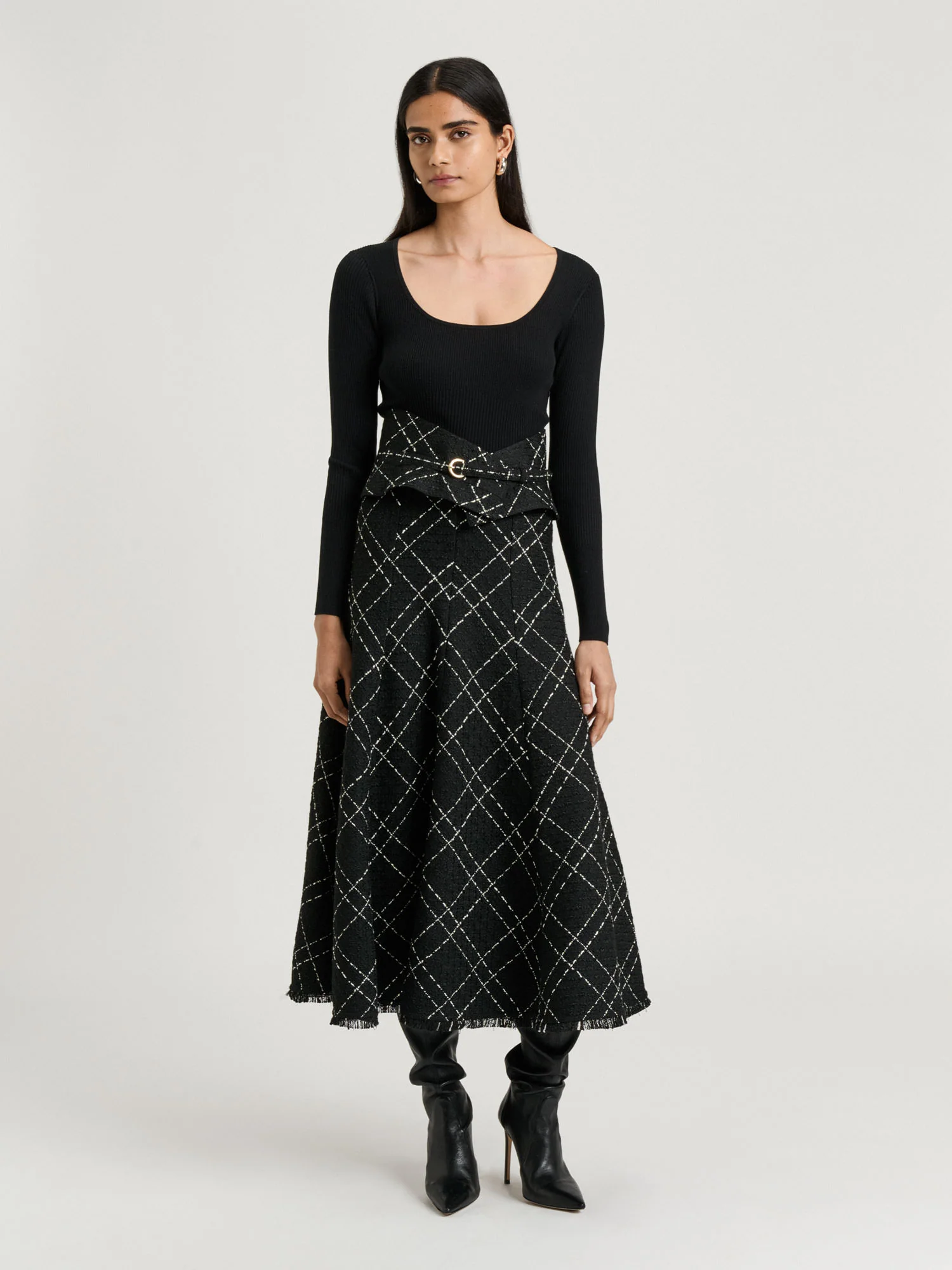 COTTON SILK BLEND SCOOP NECK RIBBED KNIT TOP - Image 5