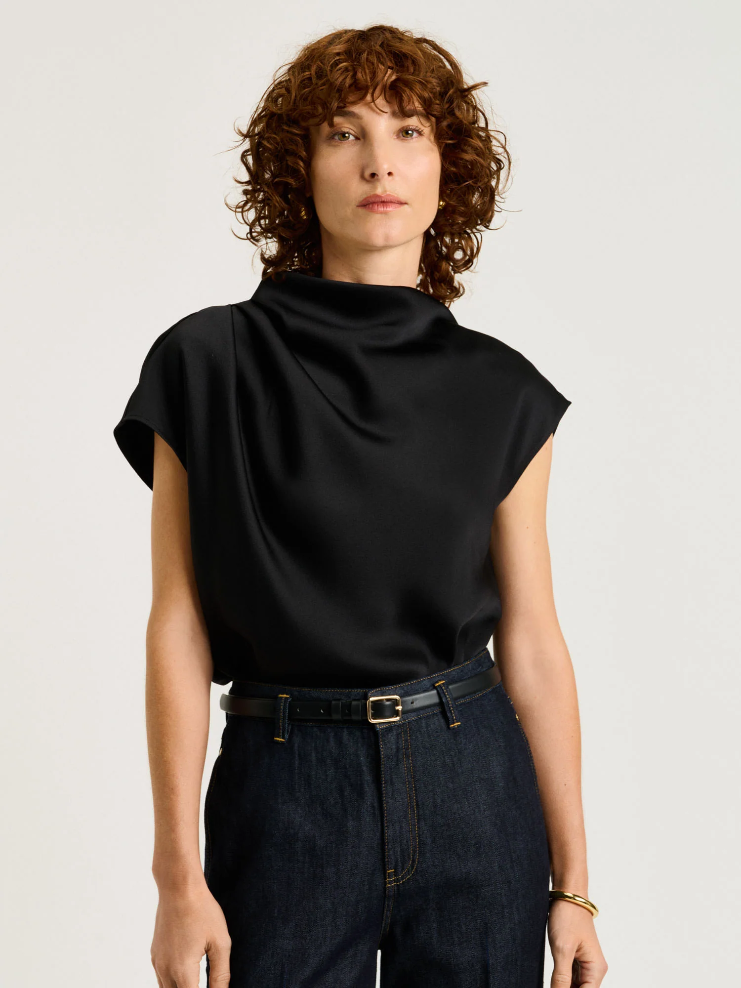 CREPE BACK SATIN DRAPE NECK TOP - Image 3