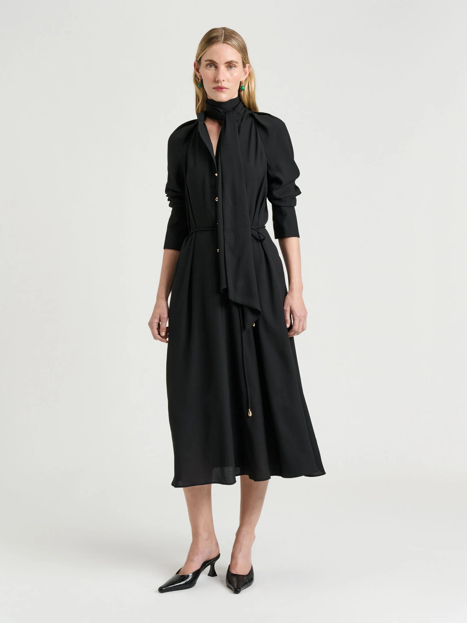 CREPE BACK SATIN DRAPED NECK DRESS