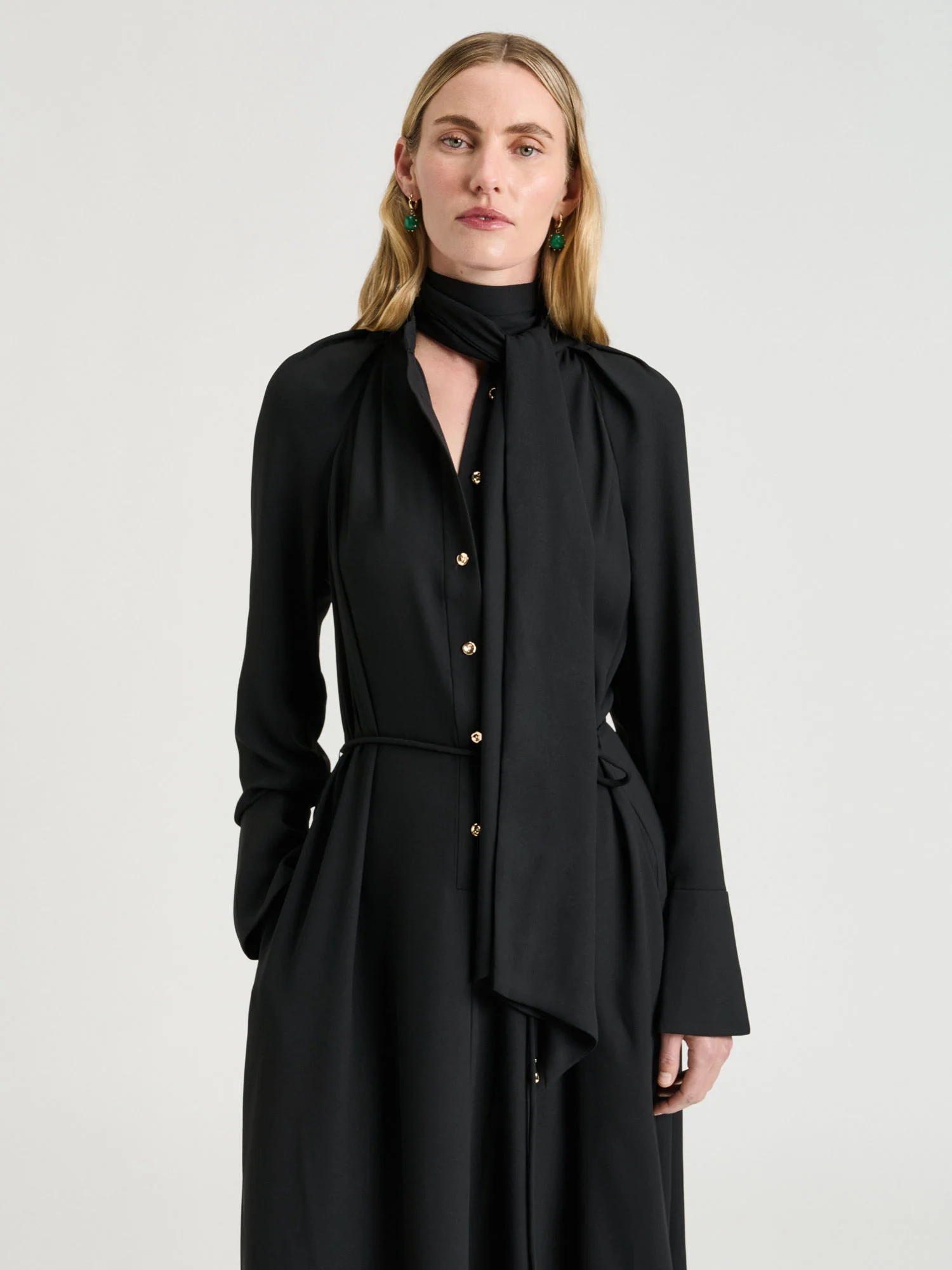 CREPE BACK SATIN DRAPED NECK DRESS - Image 2