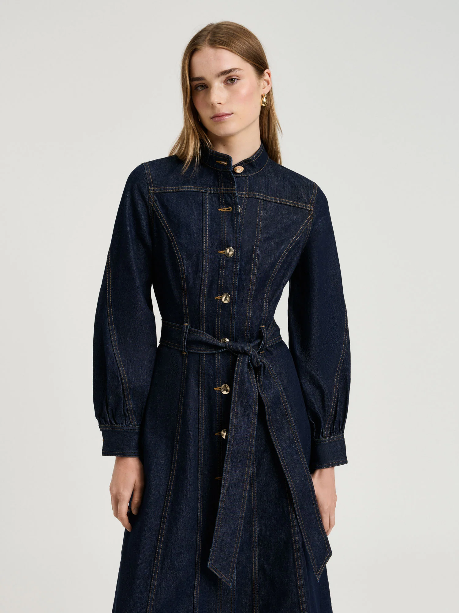DARK INDIGO DENIM BELTED SHIRTDRESS - Image 3