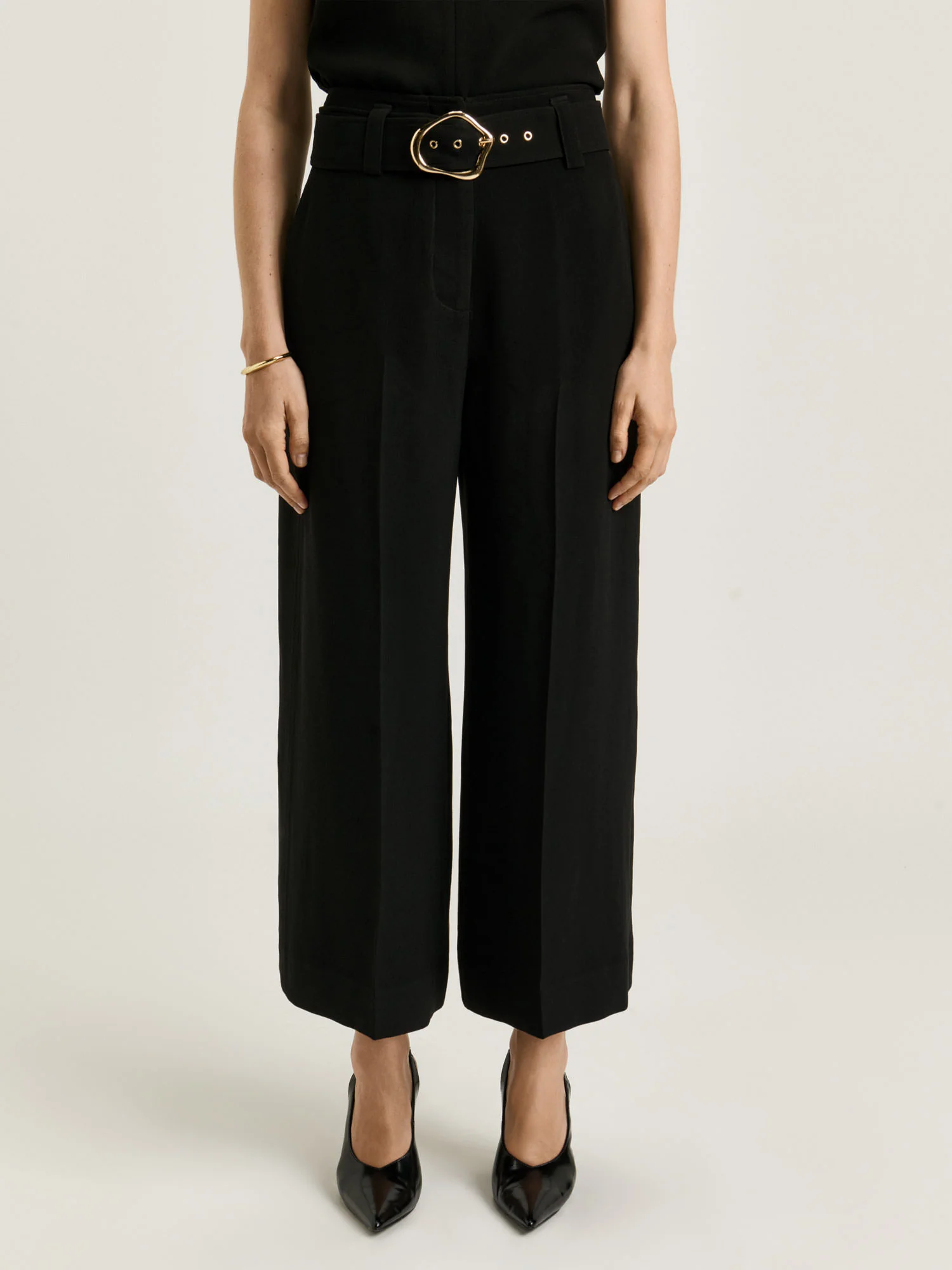 DOUBLE CREPE BELTED CROPPED PANT - Image 2