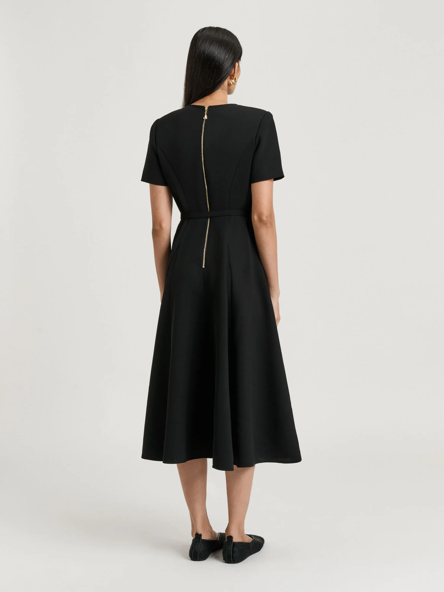 DOUBLE WEAVE FLARED MIDI DRESS - Image 4