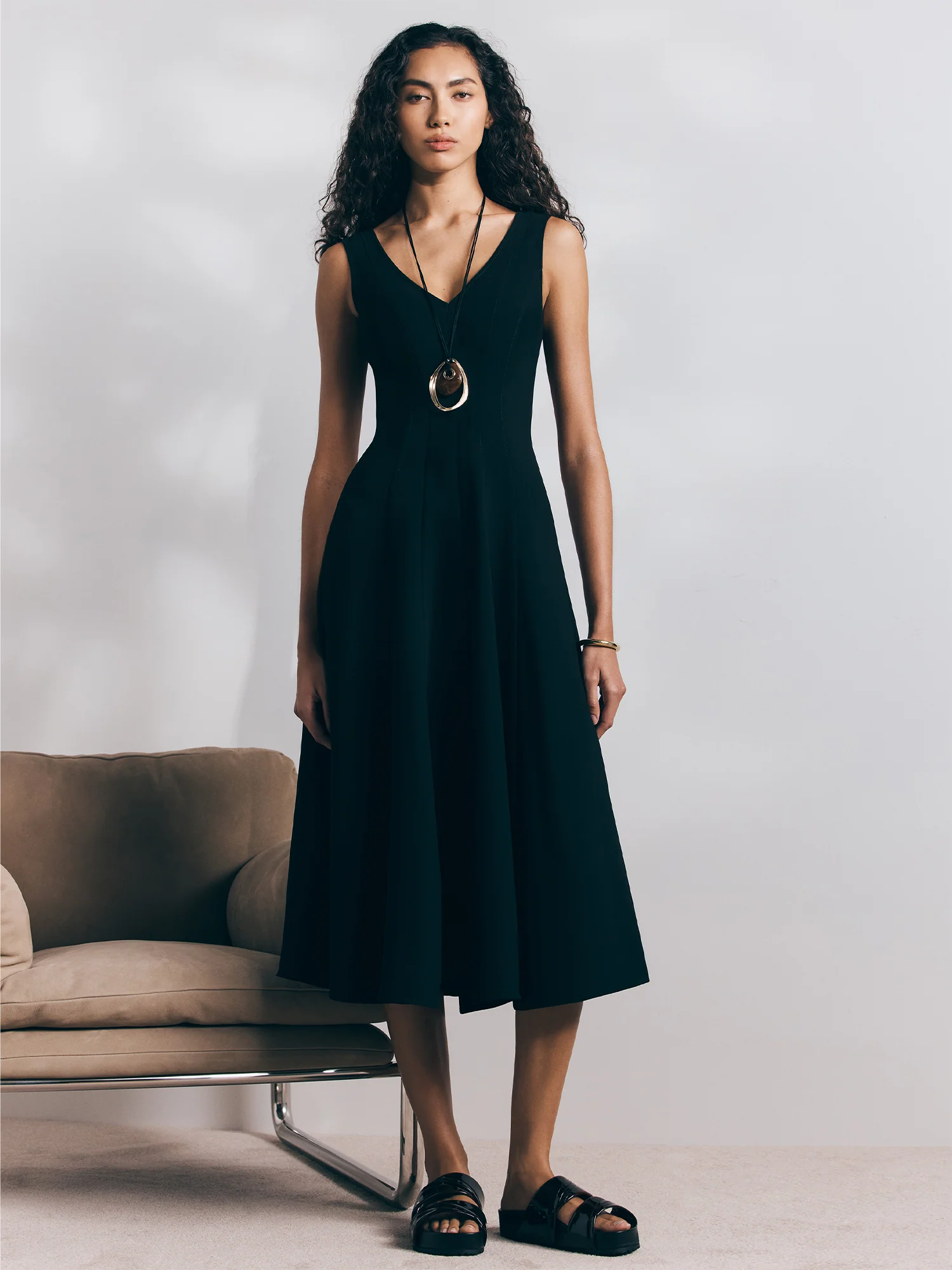 DOUBLE WEAVE PANELLED MIDI DRESS - Image 6