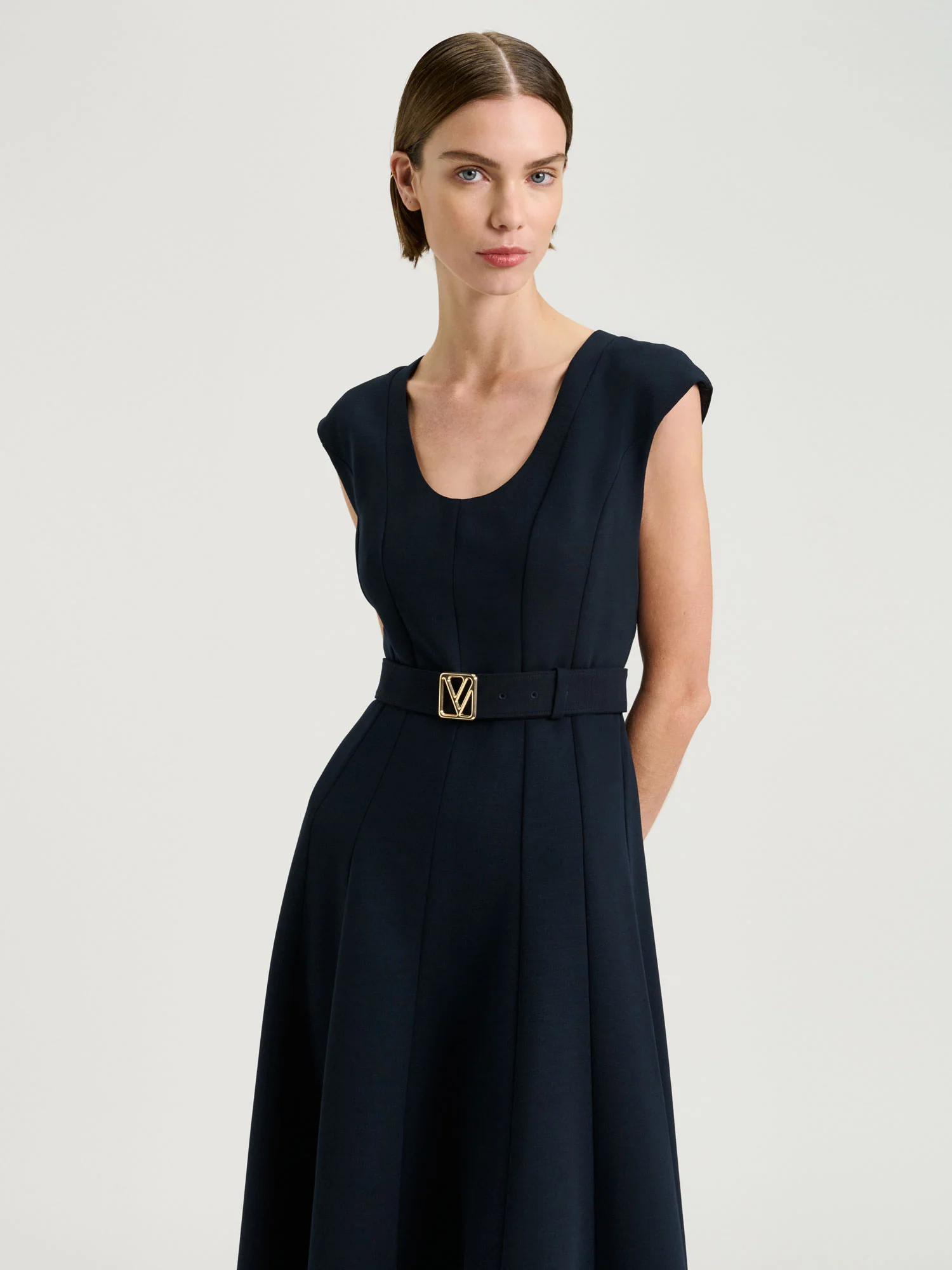 DOUBLE WEAVE SCOOP NECK MIDI DRESS - Image 2