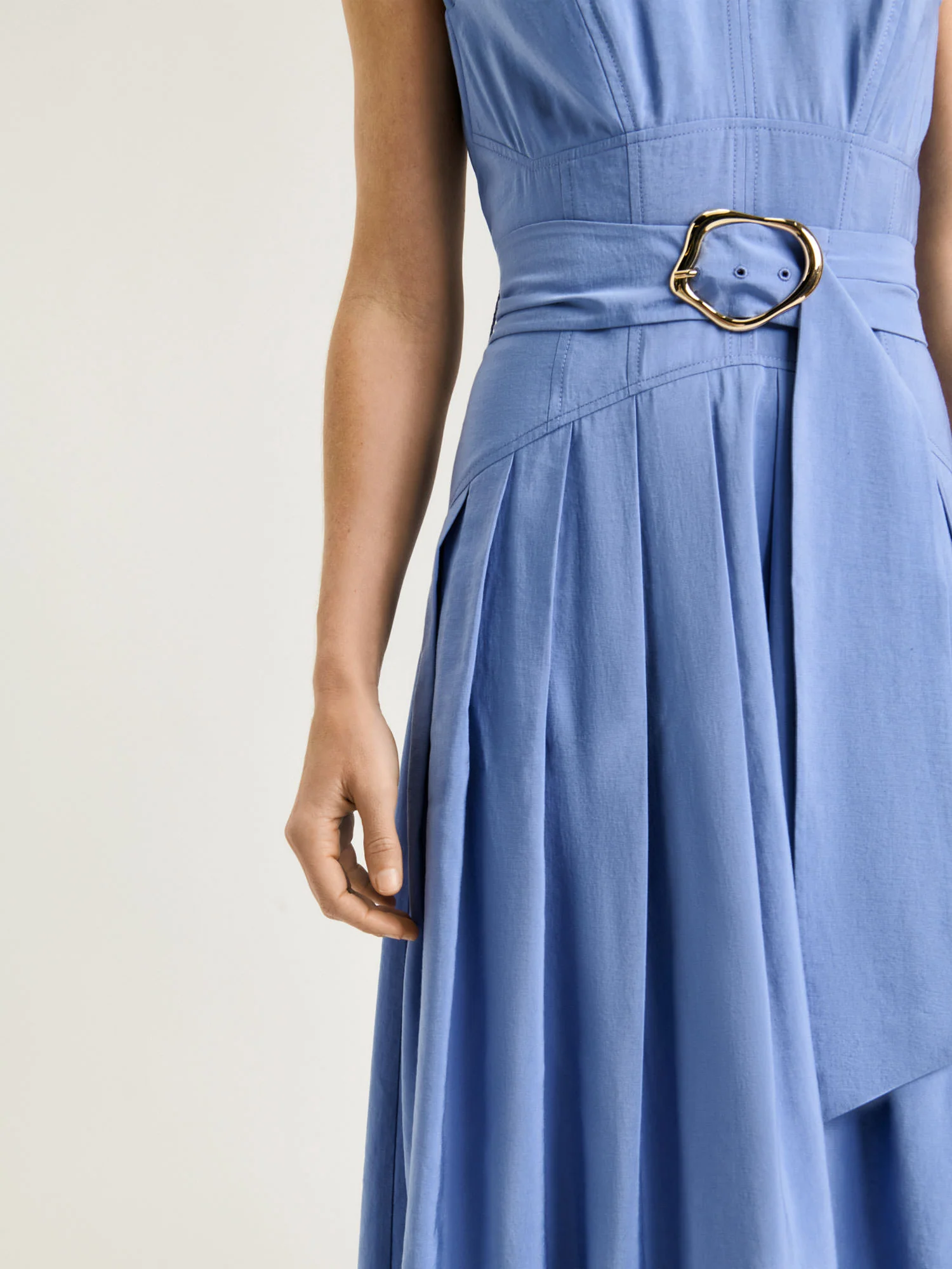 DRAPEY MODAL BLEND BELTED MIDI DRESS - Image 3