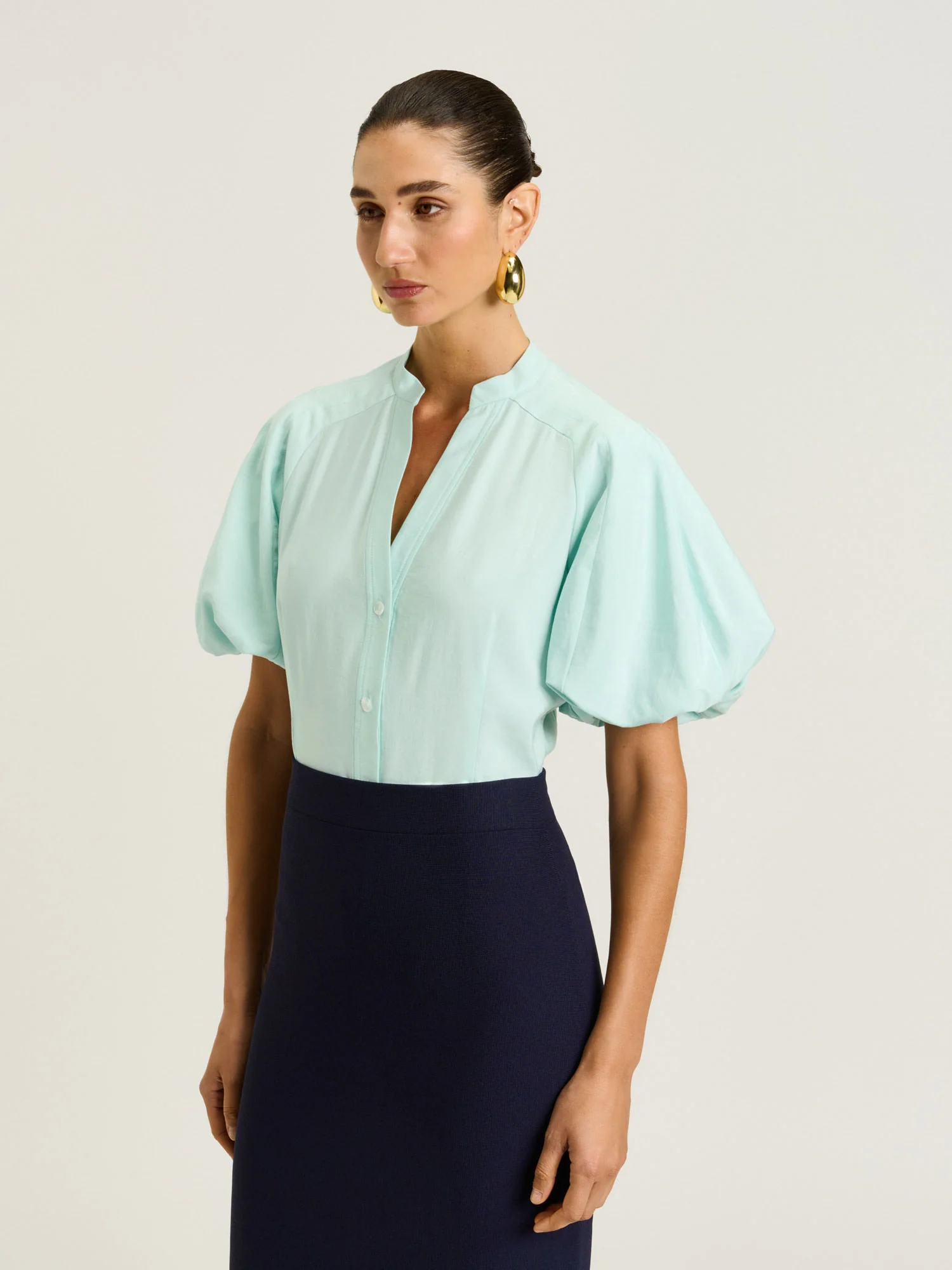 DRAPEY MODAL BLEND BLOUSON SLEEVE SHIRT - Image 7