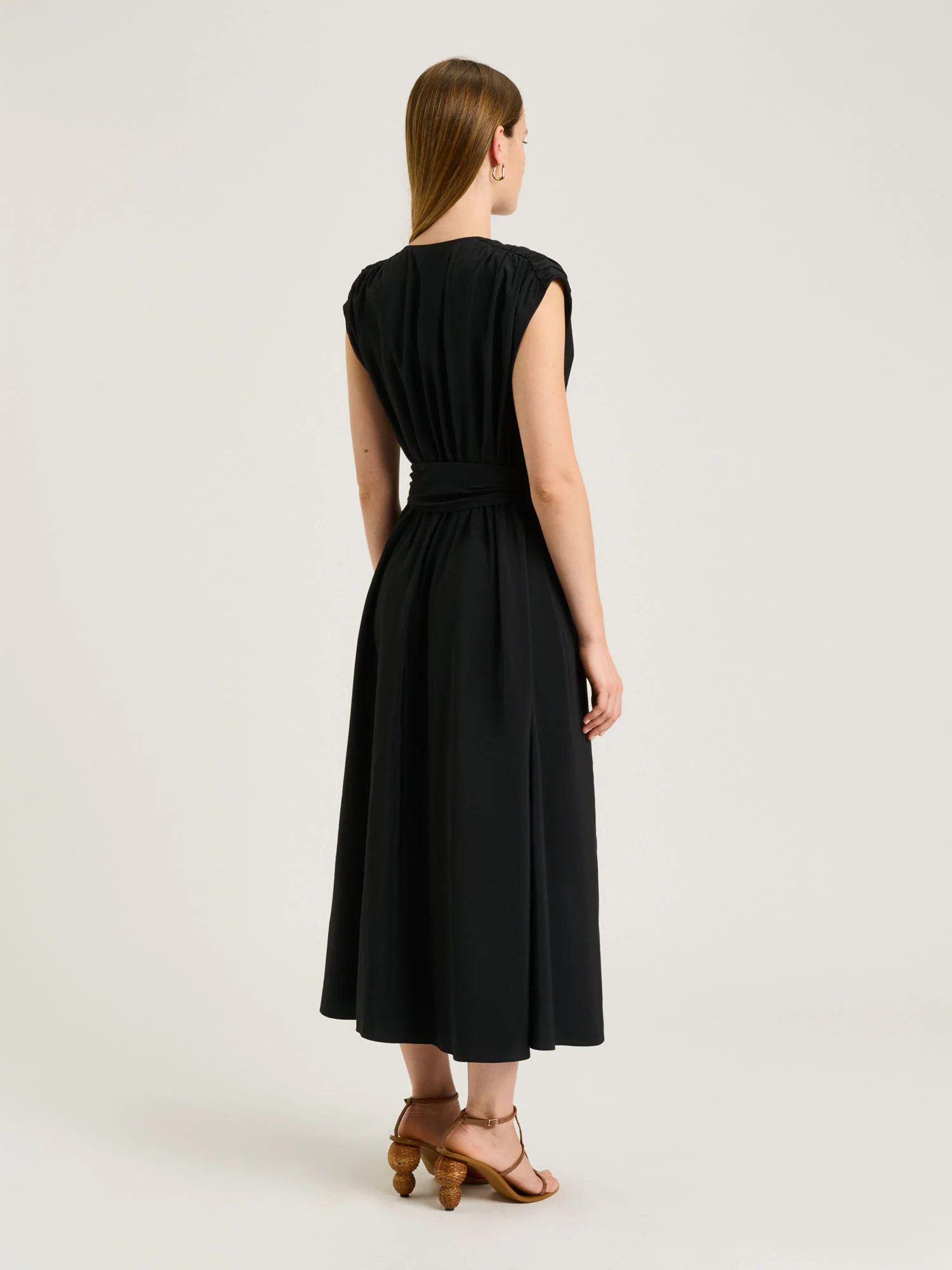 DRAPEY MODAL BLEND GATHERED TIE WAIST DRESS - Image 4
