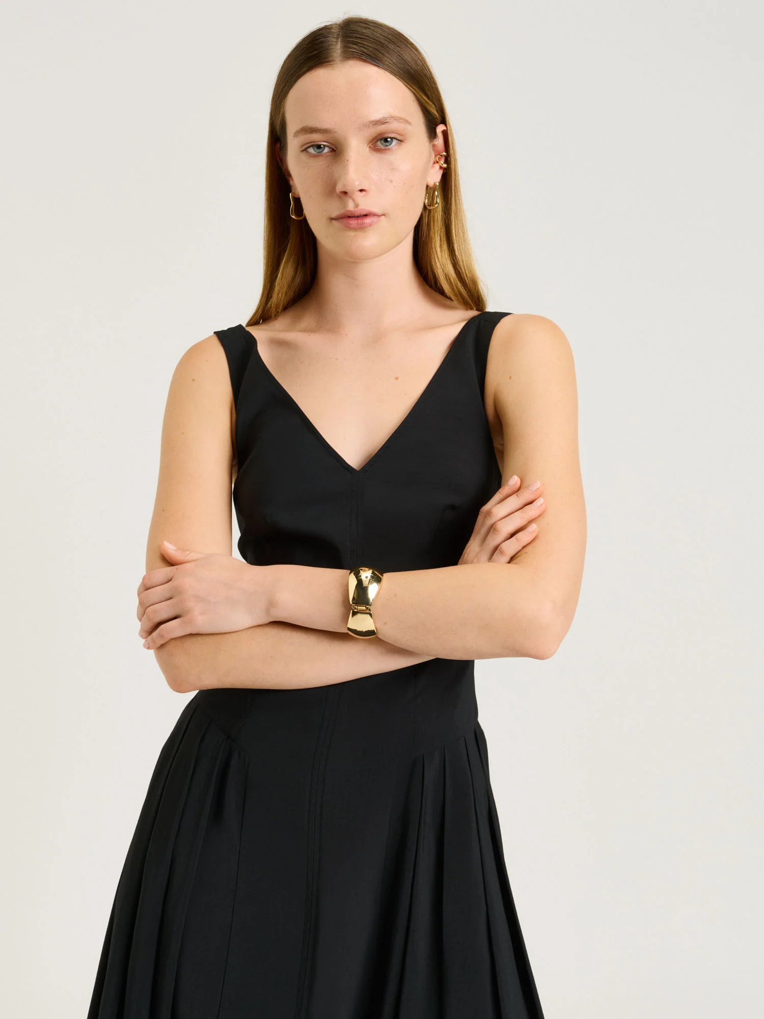 DRAPEY MODAL BLEND V NECK MIDI DRESS - Image 3