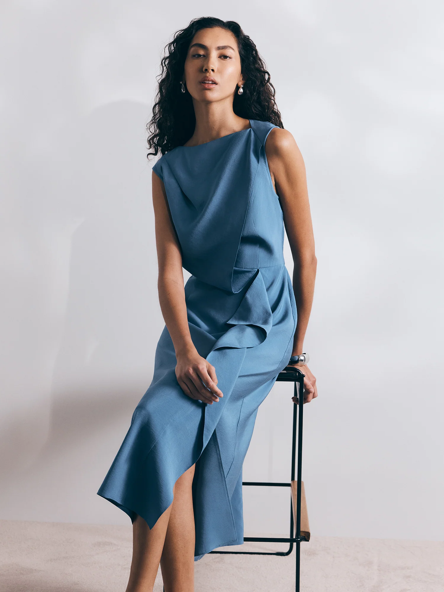 DRAPEY MODAL DRAPED FRONT MIDI DRESS - Image 5