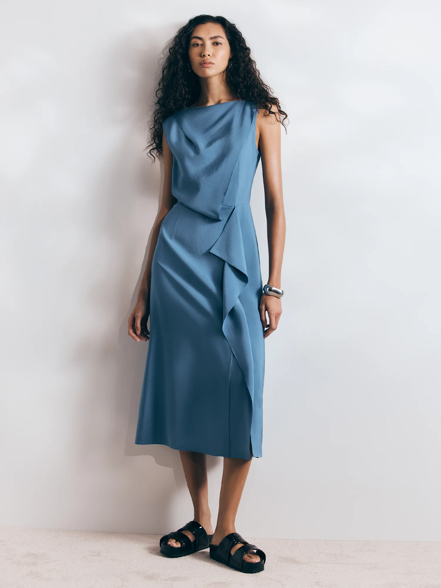 DRAPEY MODAL DRAPED FRONT MIDI DRESS - Image 6