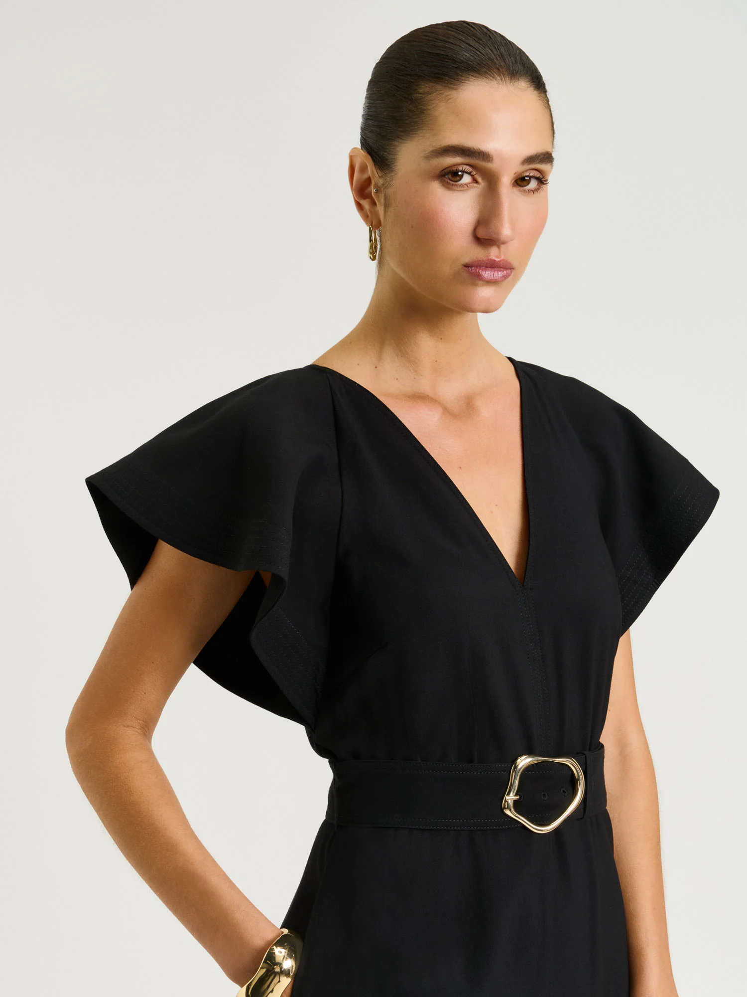DRAPEY VISCOSE TWILL V NECK JUMPSUIT - Image 10