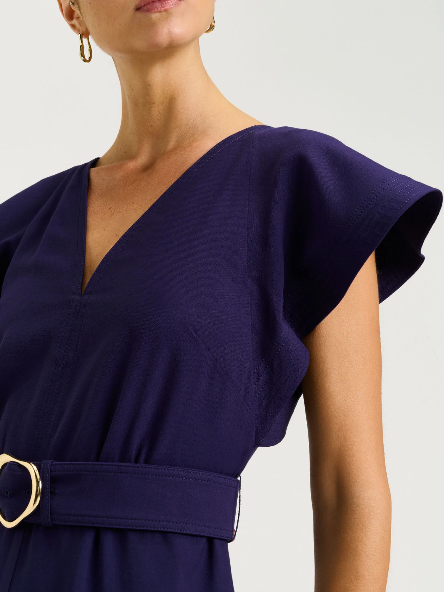 DRAPEY VISCOSE TWILL V NECK JUMPSUIT - Image 4