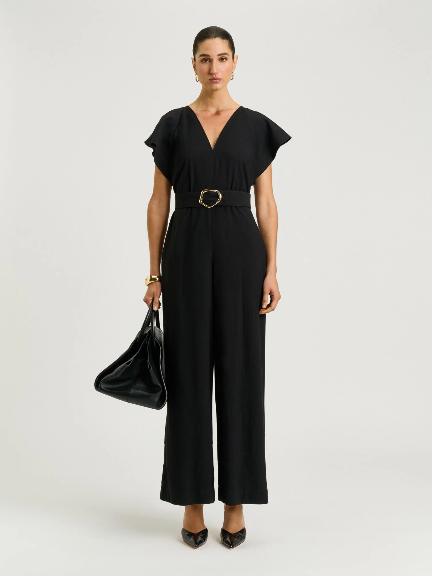 DRAPEY VISCOSE TWILL V NECK JUMPSUIT - Image 7