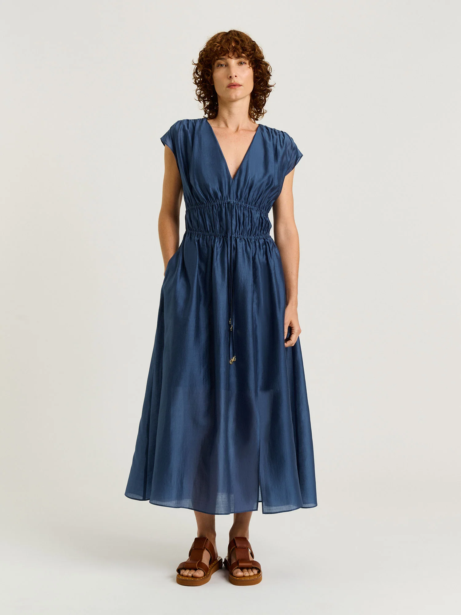 DRAWSTRING WAIST MIDI DRESS