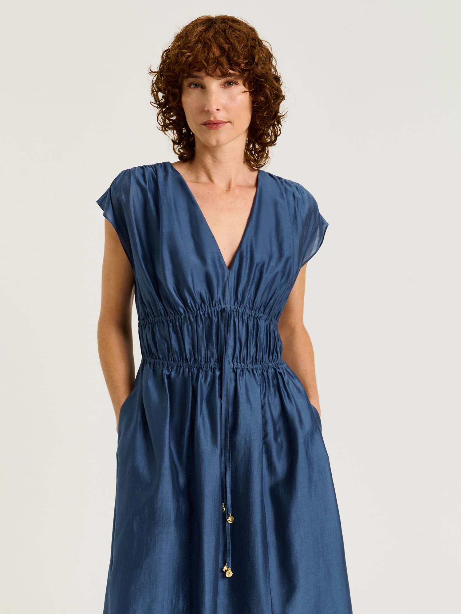 DRAWSTRING WAIST MIDI DRESS - Image 2