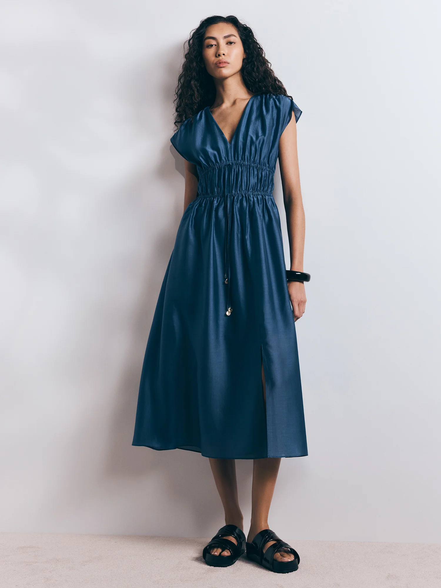 DRAWSTRING WAIST MIDI DRESS - Image 6