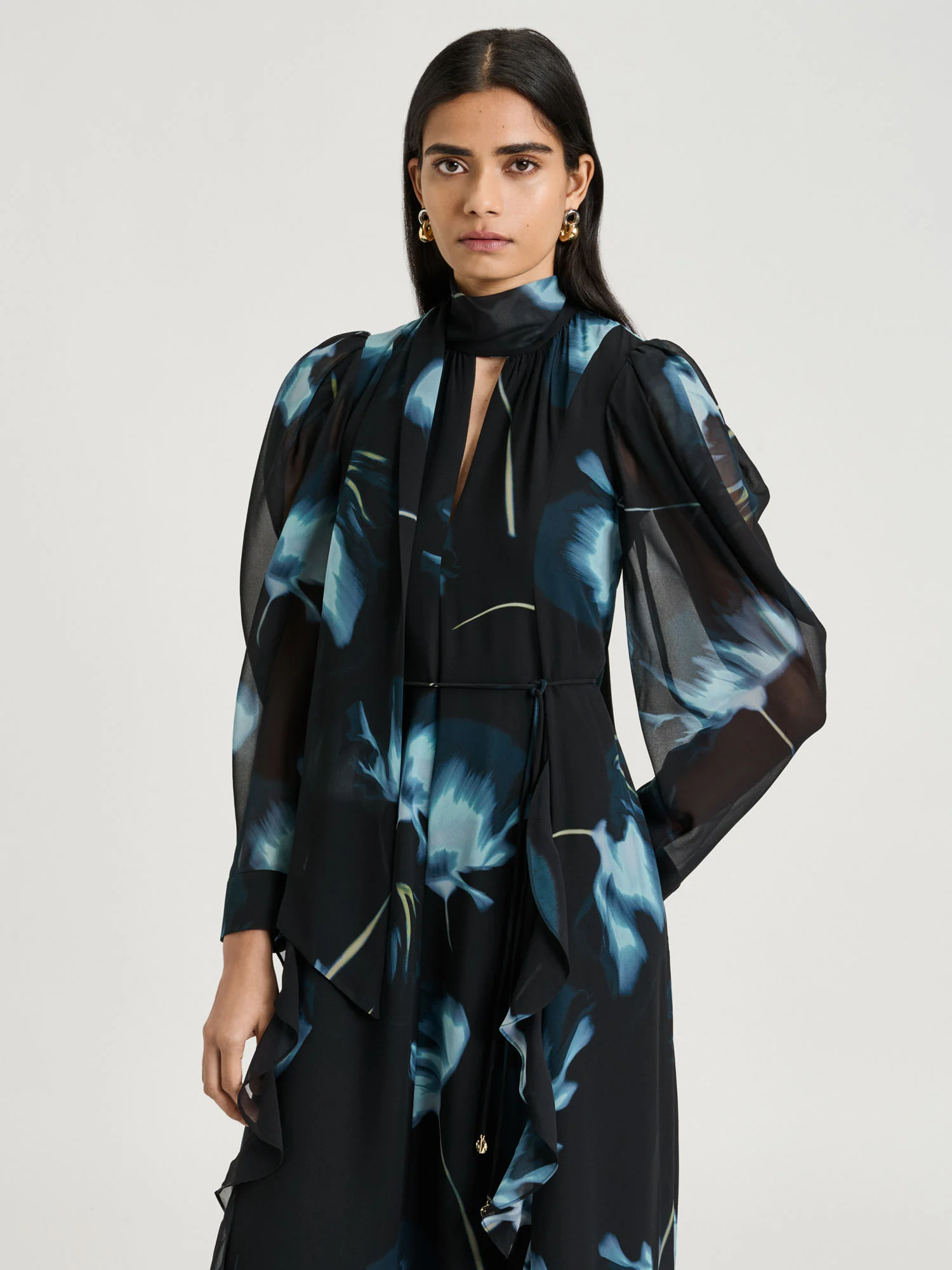 DUSK POPPIES GEORGETTE MIDI DRESS - Image 2