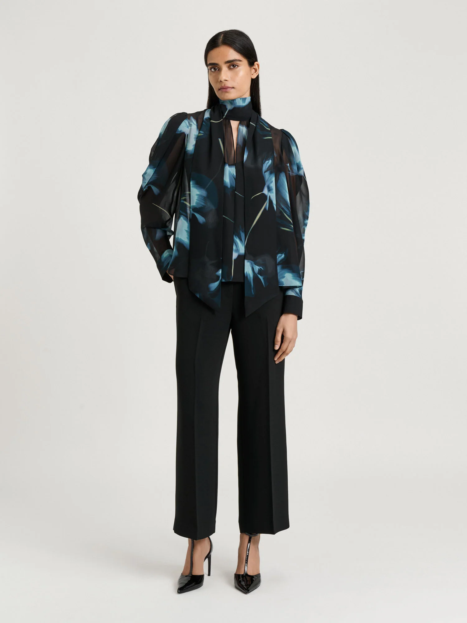 DUSK POPPIES GEORGETTE TIE BLOUSE