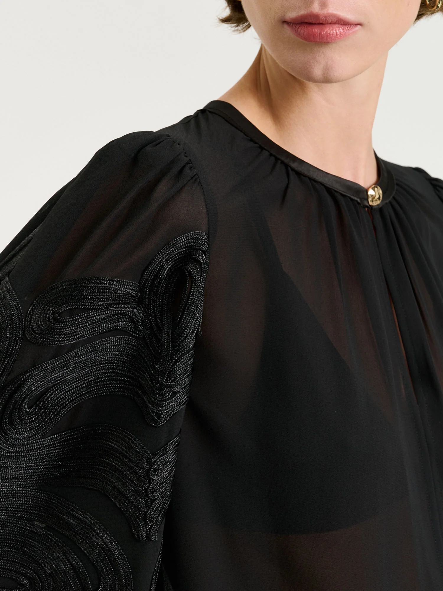 EMBELLISHED GEORGETTE BLOUSON SLEEVE TOP - Image 3