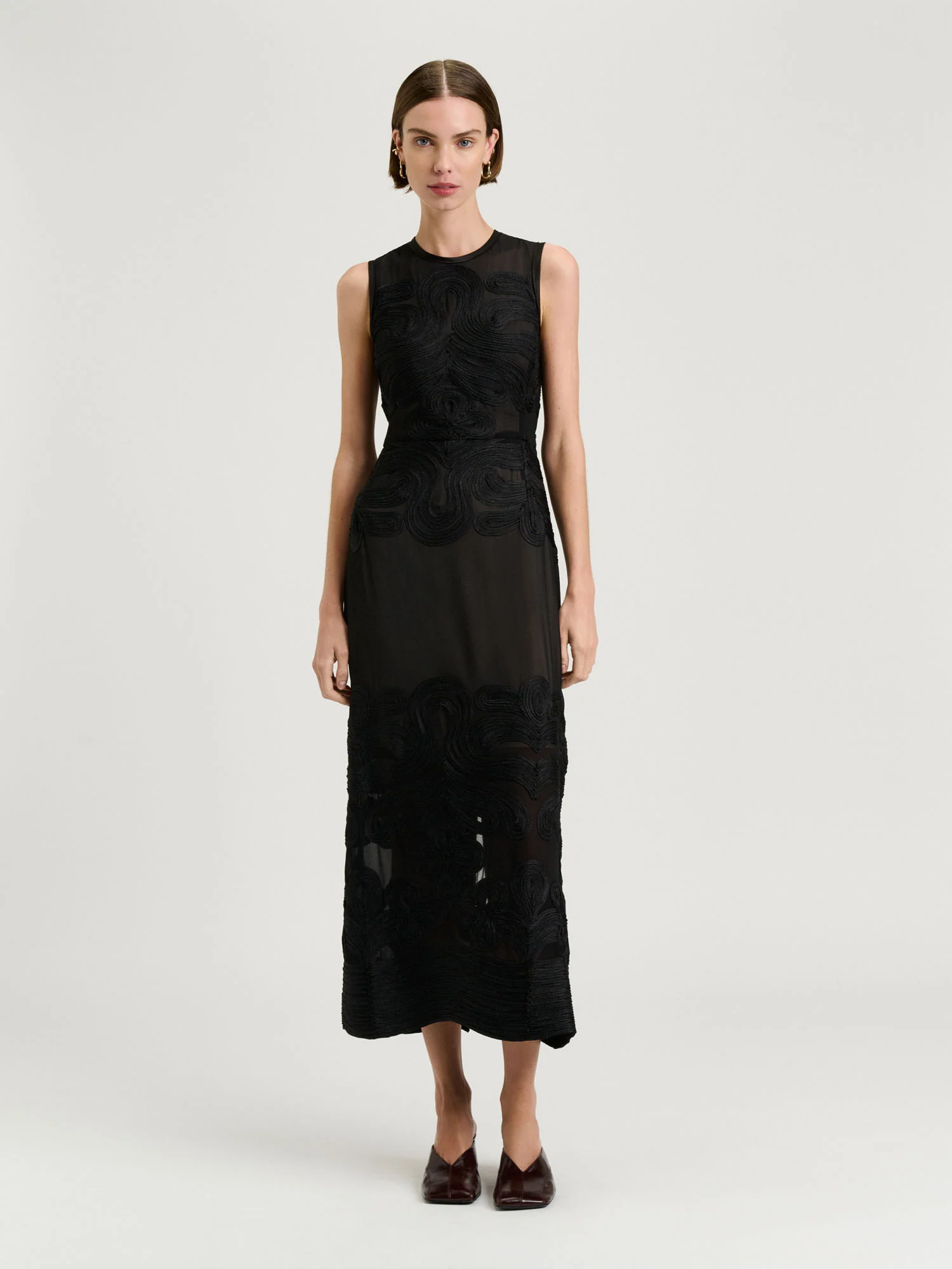 EMBELLISHED GEORGETTE COLUMN DRESS