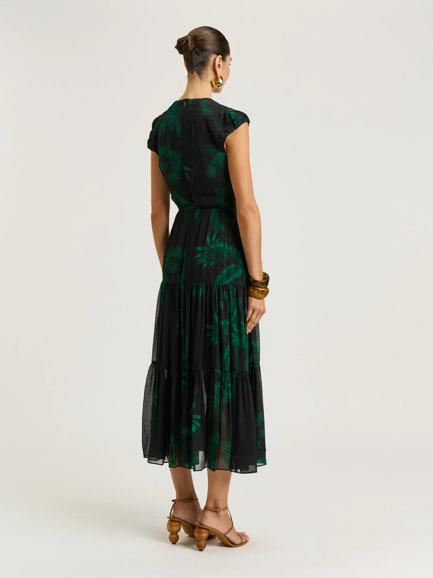 EMERALD PALM CRINKLE GEORGETTE MIDI DRESS - Image 5