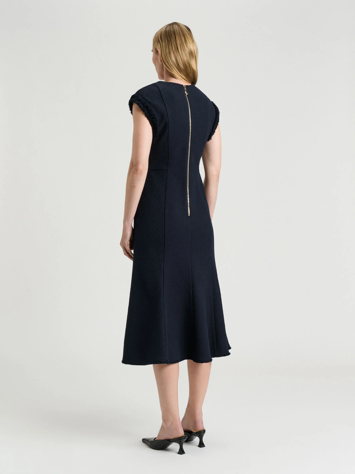 EUROPEAN CHECK TWEED MIDI DRESS - Image 5